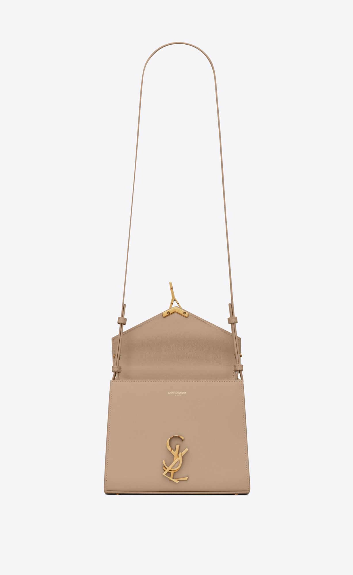 YSL Cassandra Mini Top Handle Bag In Grain De Poudre Embossed Leather Dark Beige | HPJIM0739