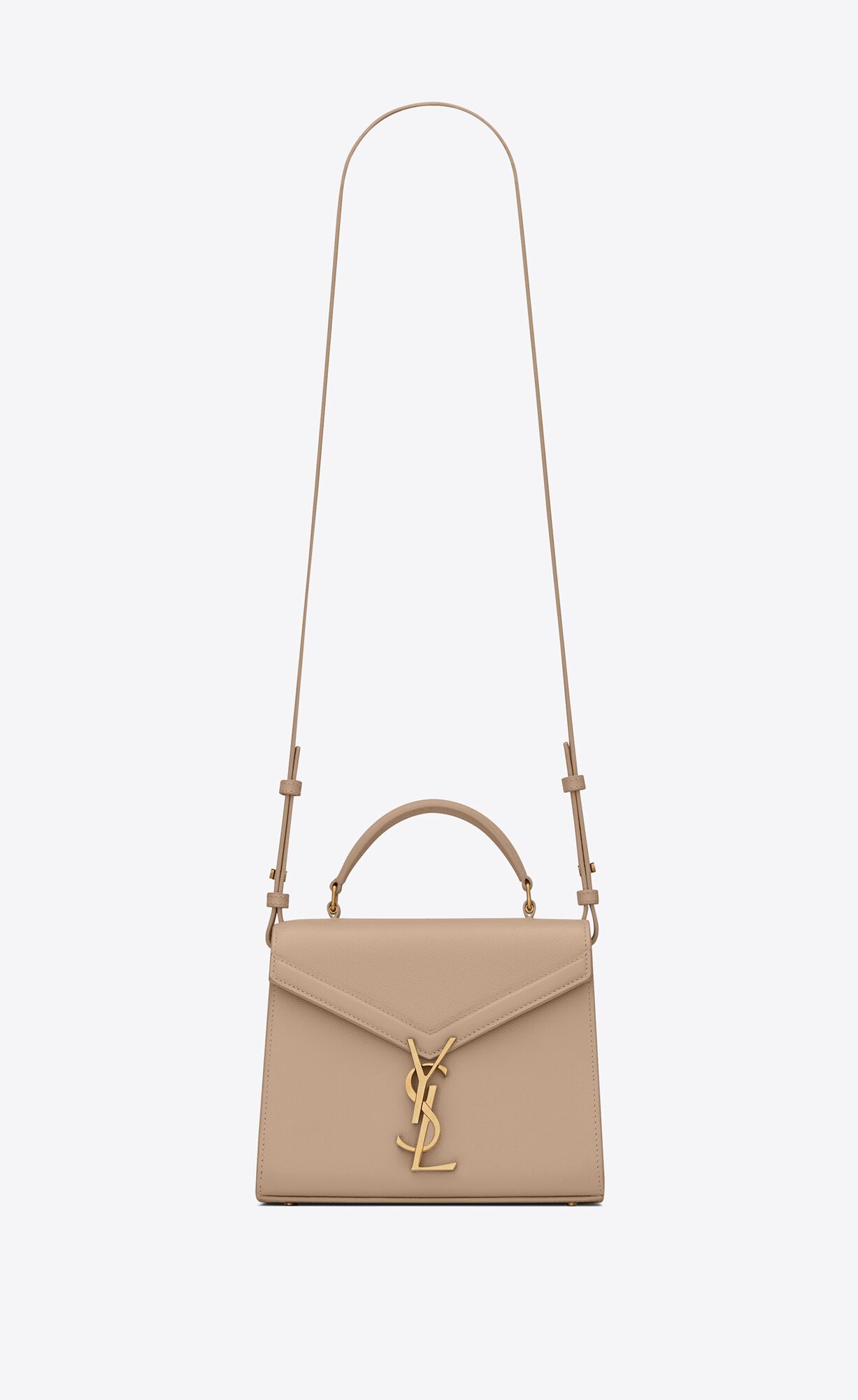 YSL Cassandra Mini Top Handle Bag In Grain De Poudre Embossed Leather Dark Beige | HPJIM0739