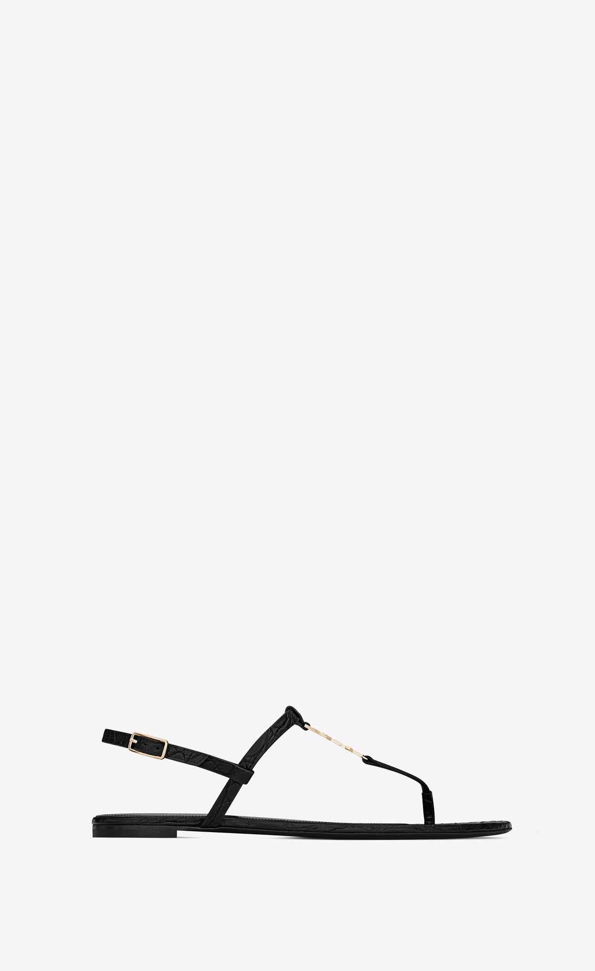 YSL Cassandra Sandals In Crocodile-embossed Leather Black | OUCWL8256