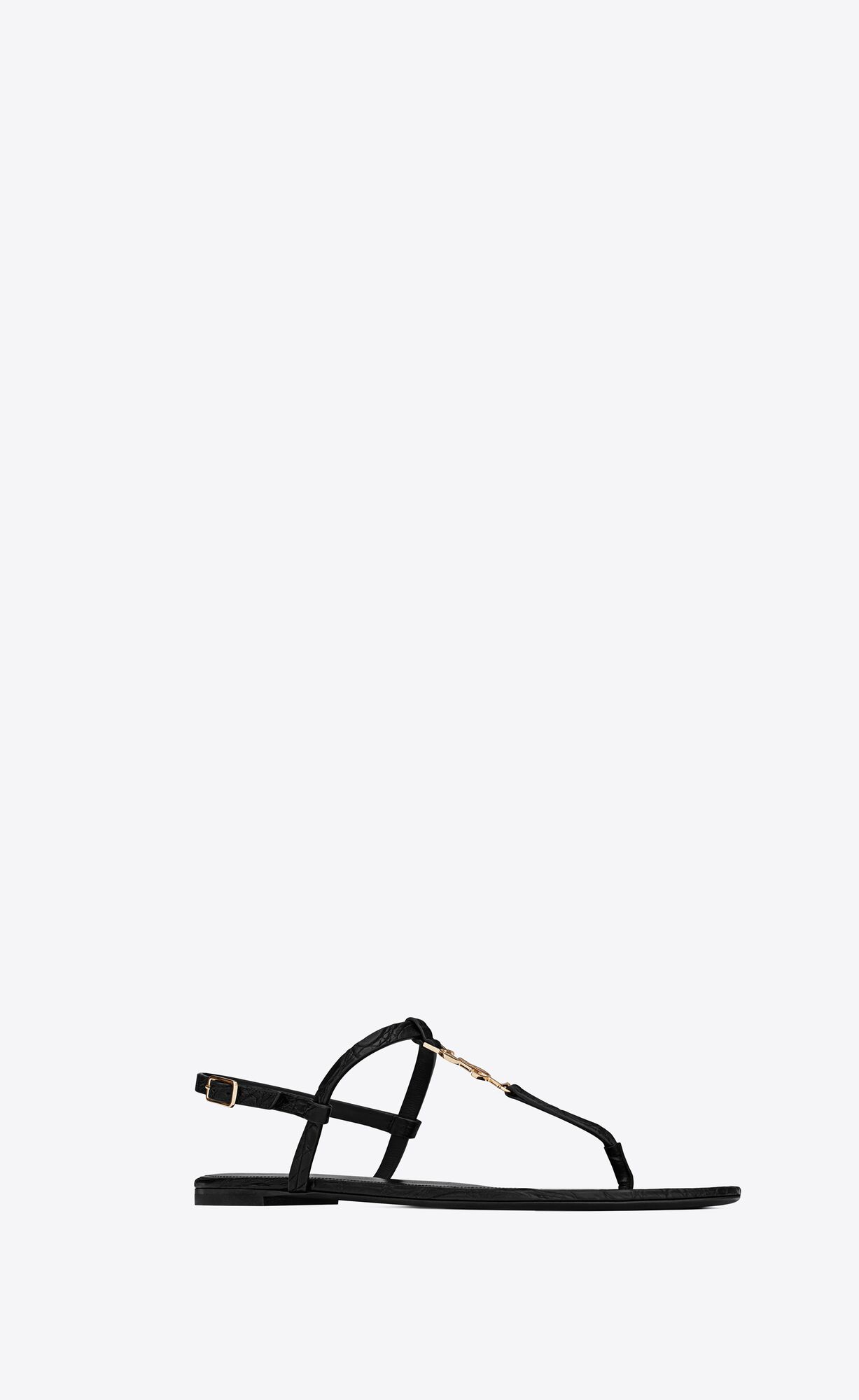 YSL Cassandra Sandals In Crocodile-embossed Leather Black | OUCWL8256