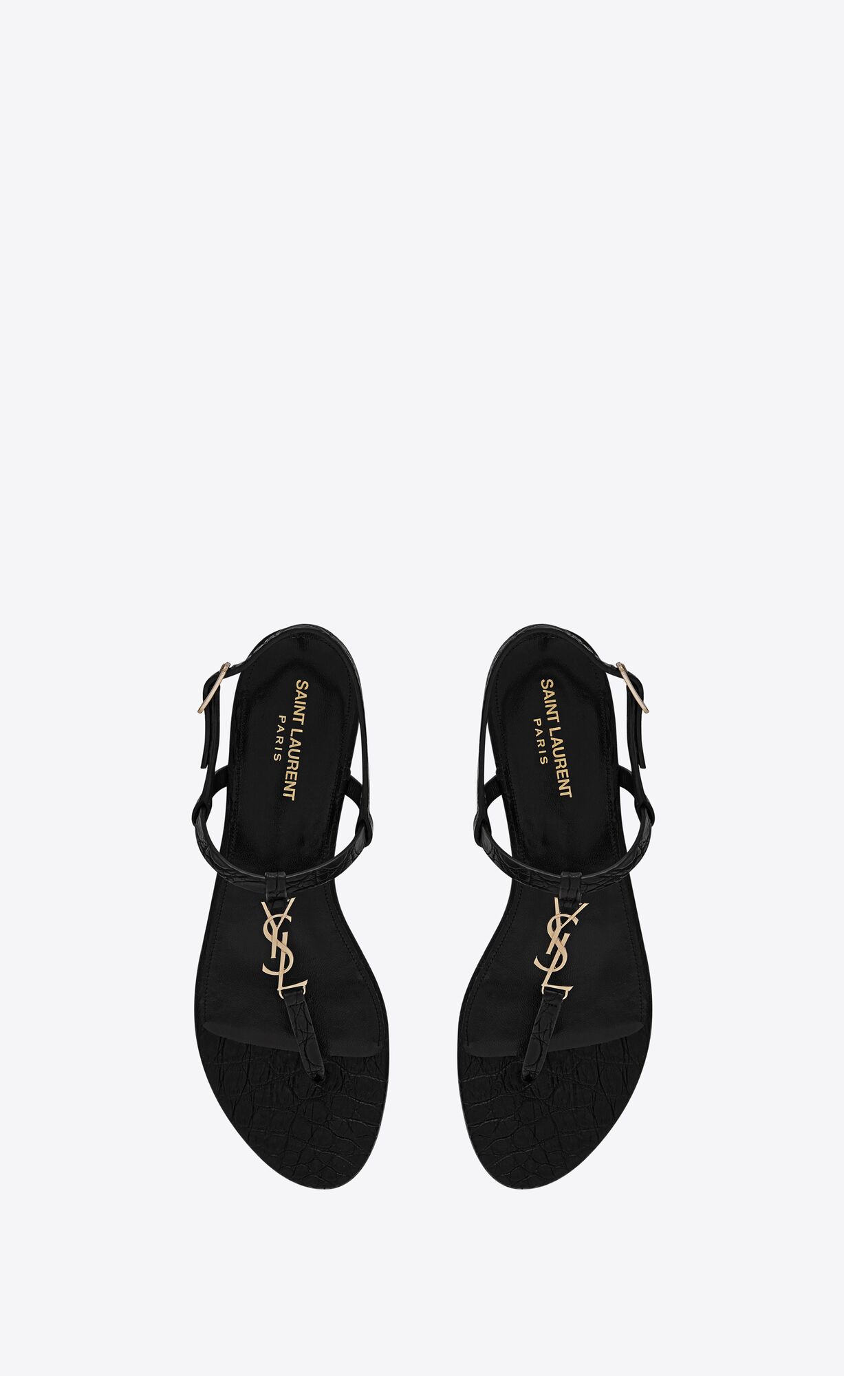 YSL Cassandra Sandals In Crocodile-embossed Leather Black | OUCWL8256