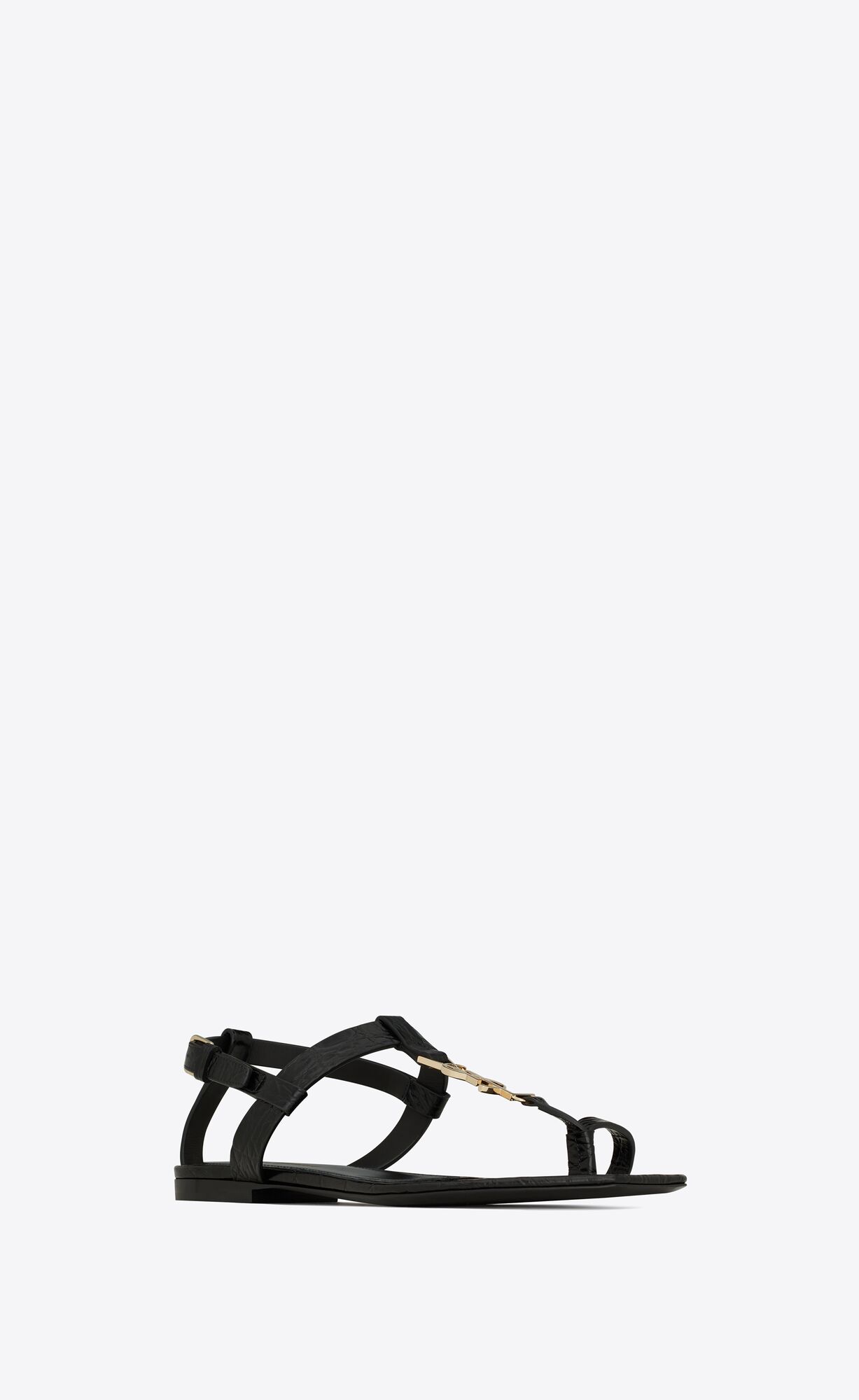 YSL Cassandra Sandals In Crocodile-embossed Leather Noir | ZTSRC7013