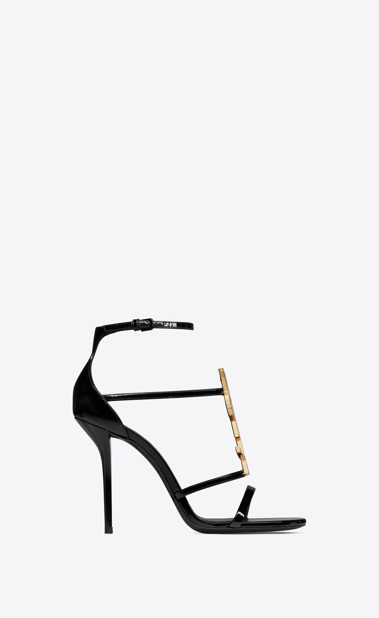 YSL Cassandra Sandals In Patent Leather Noir | YAFNB9743