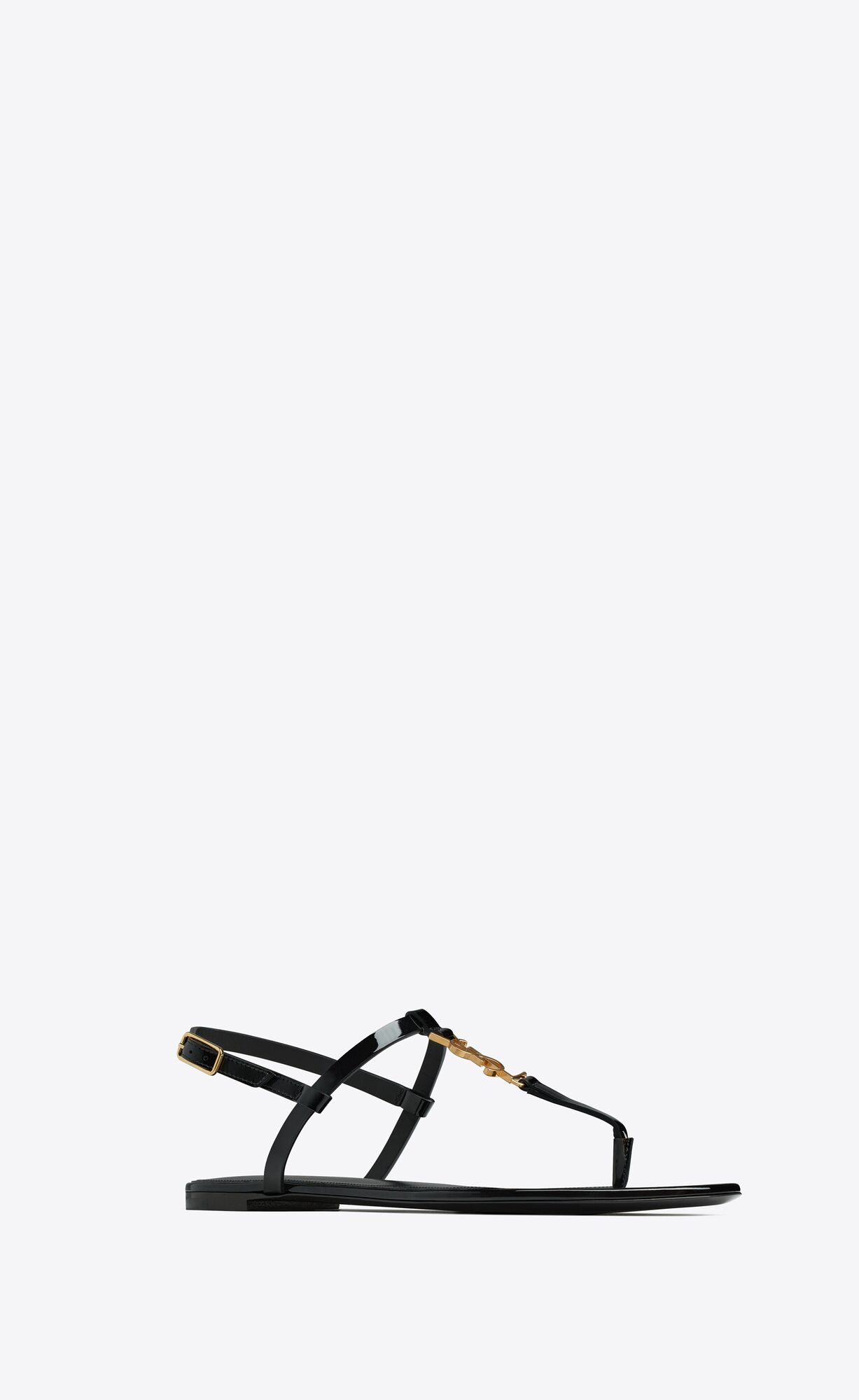 YSL Cassandra Sandals In Patent Leather Black | YFUXO8374