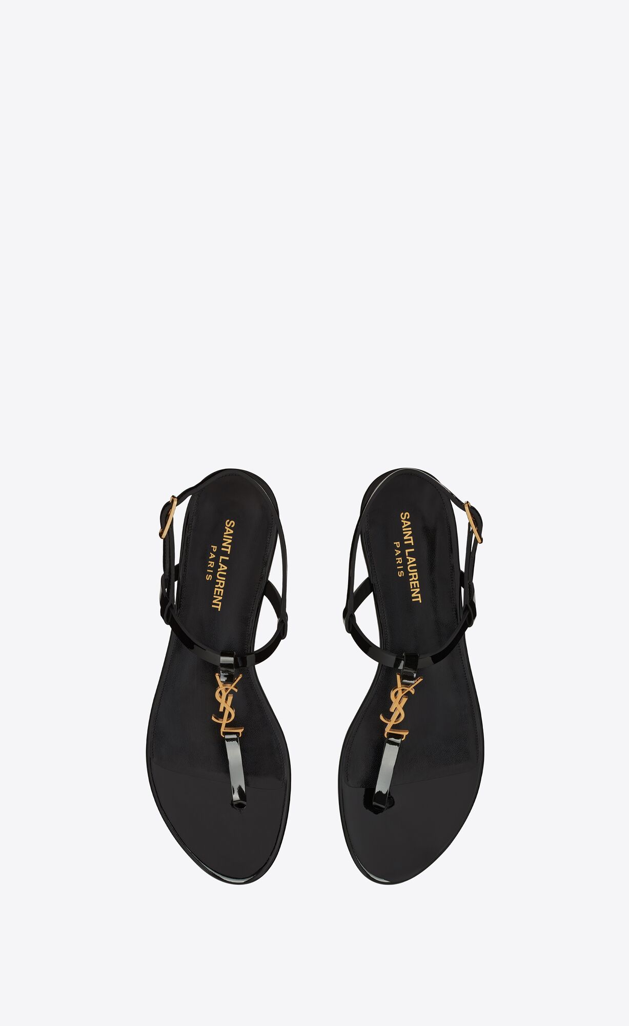 YSL Cassandra Sandals In Patent Leather Black | YFUXO8374