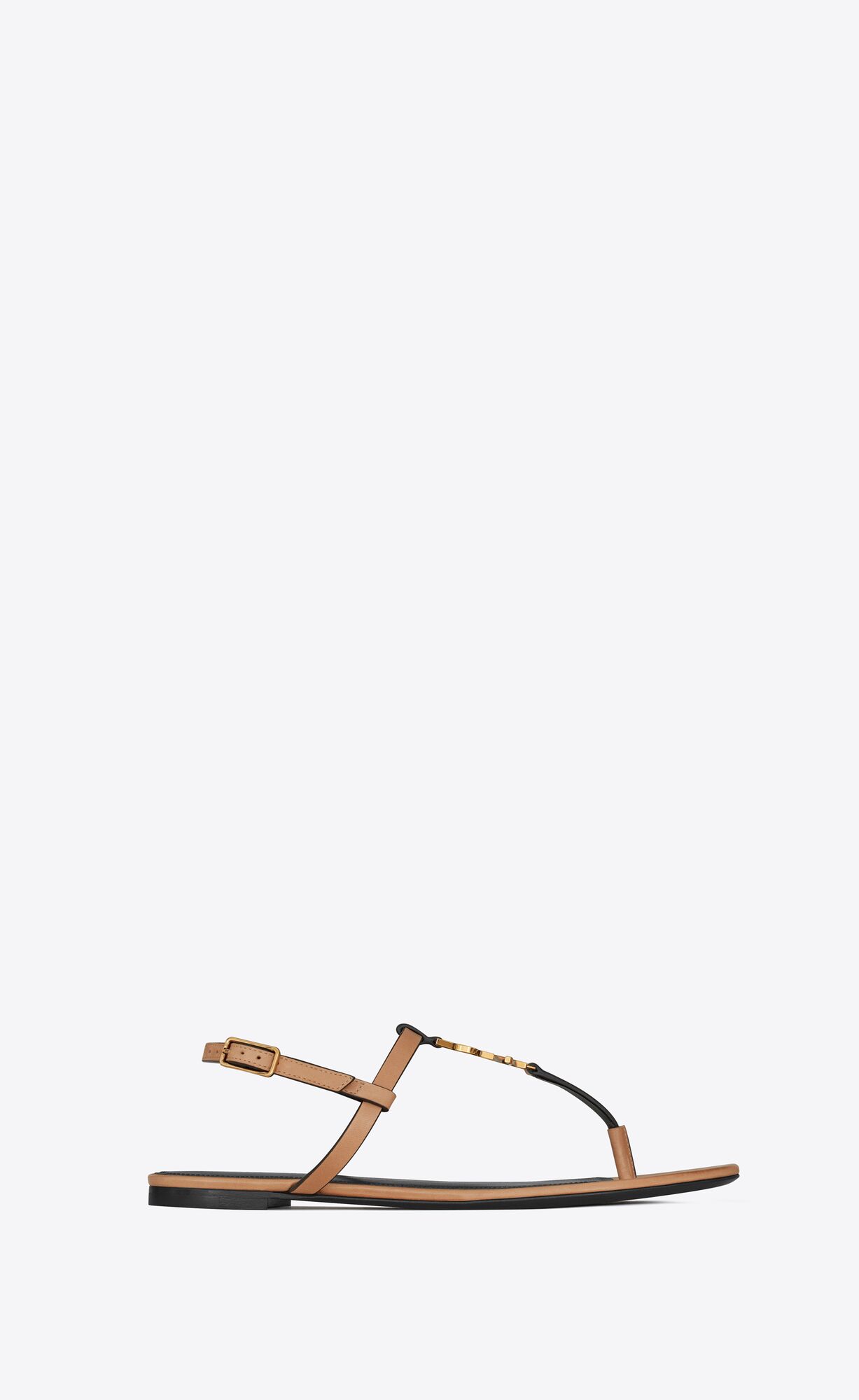 YSL Cassandra Sandals In Vegetable-tanned Leather Marron Gold | LXBAV8793