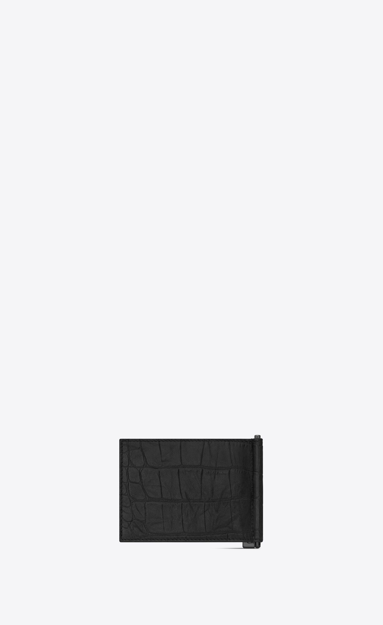 YSL Cassandre Bill Clip Wallet In Crocodile-embossed Leather Black | QZSMK2419