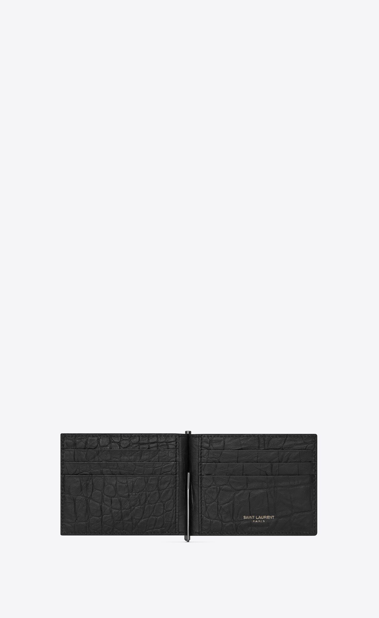 YSL Cassandre Bill Clip Wallet In Crocodile-embossed Leather Black | QZSMK2419