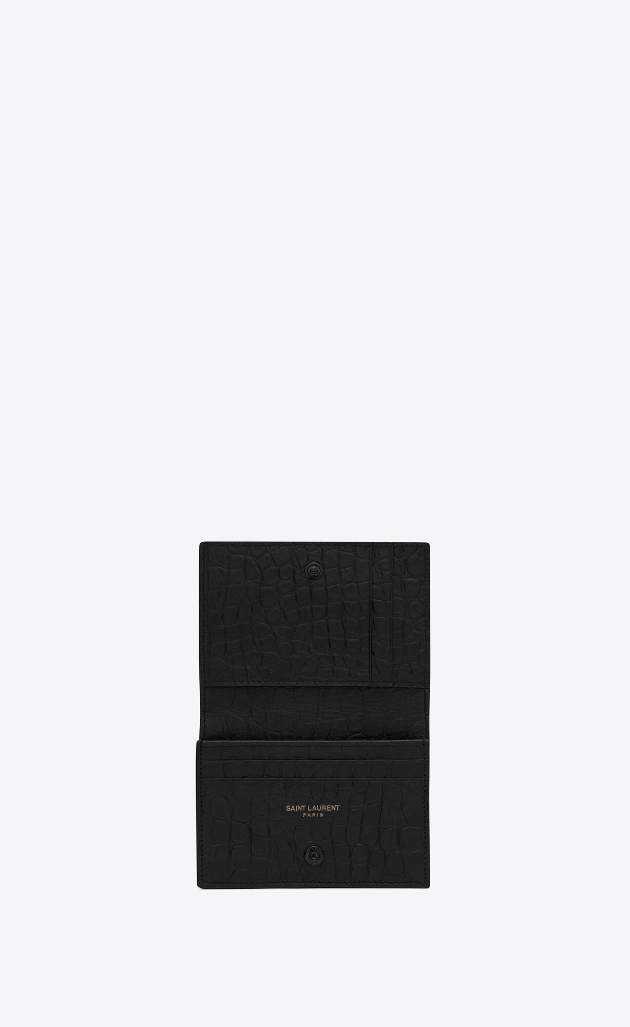 YSL Cassandre Card Case In Crocodile-embossed Leather Black | OGCWD2719