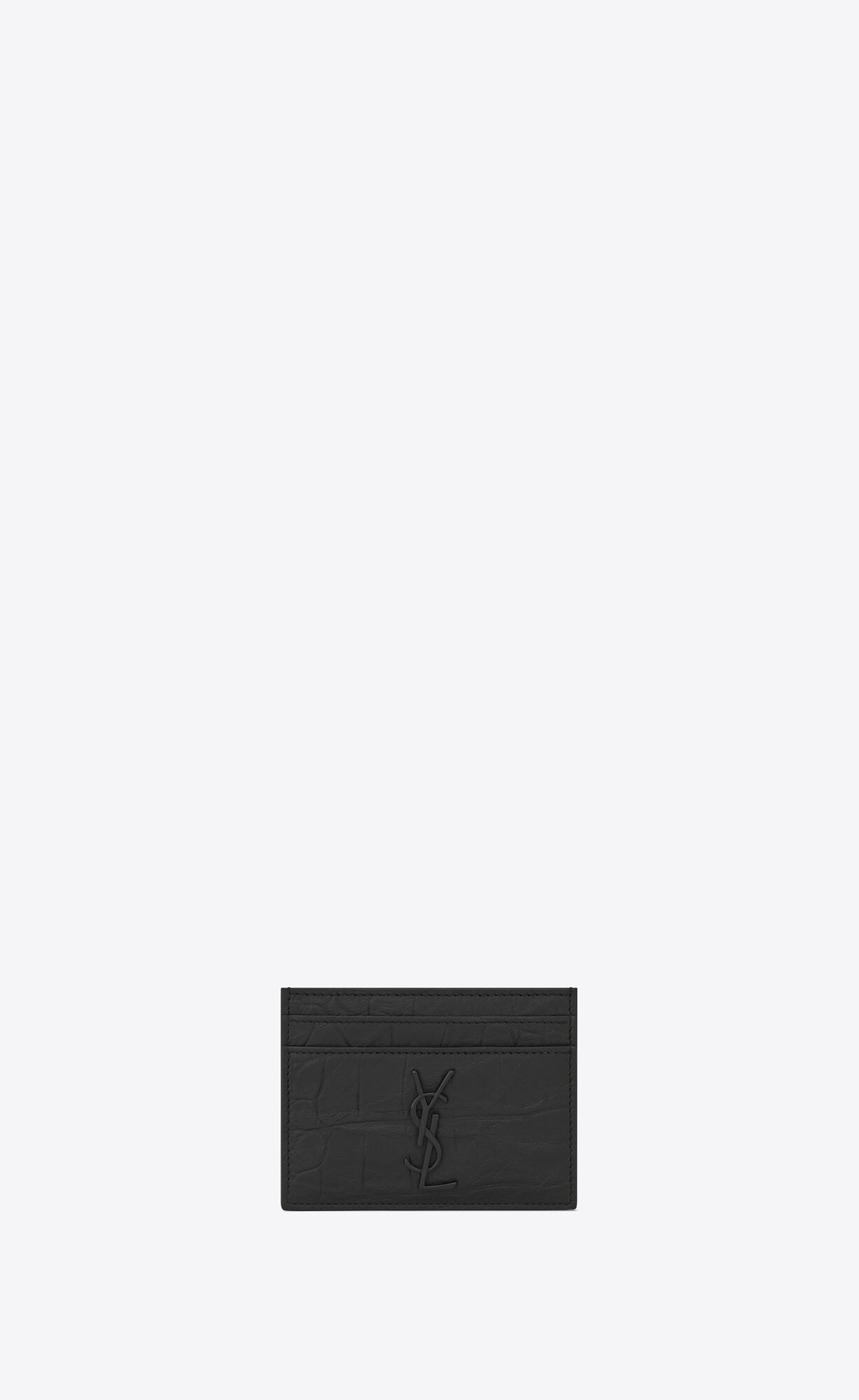 YSL Cassandre Card Case In Crocodile-embossed Leather Black | VLZTA8634