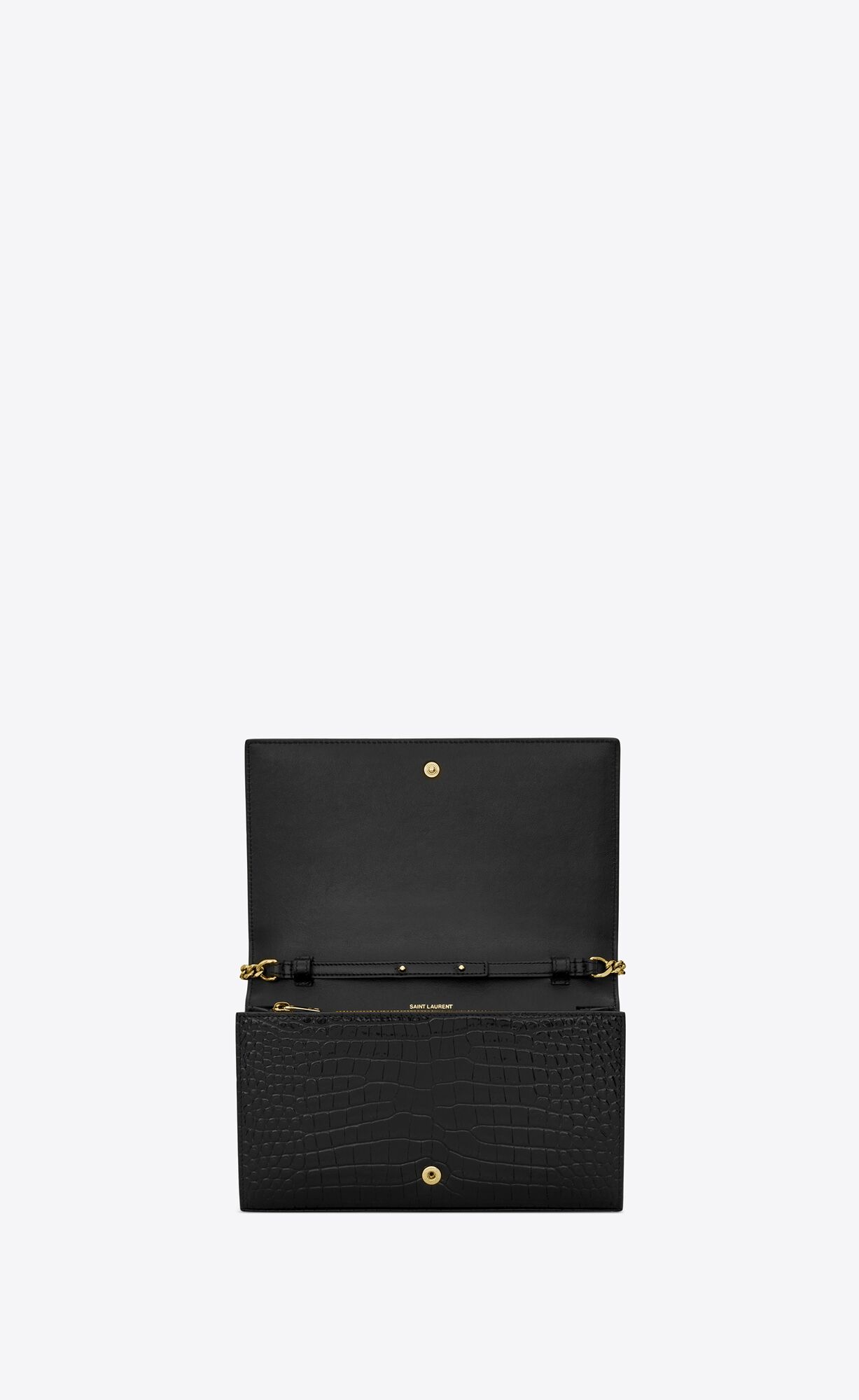 YSL Cassandre Chain Wallet In Crocodile-embossed Shiny Leather Black | HEQWA8054