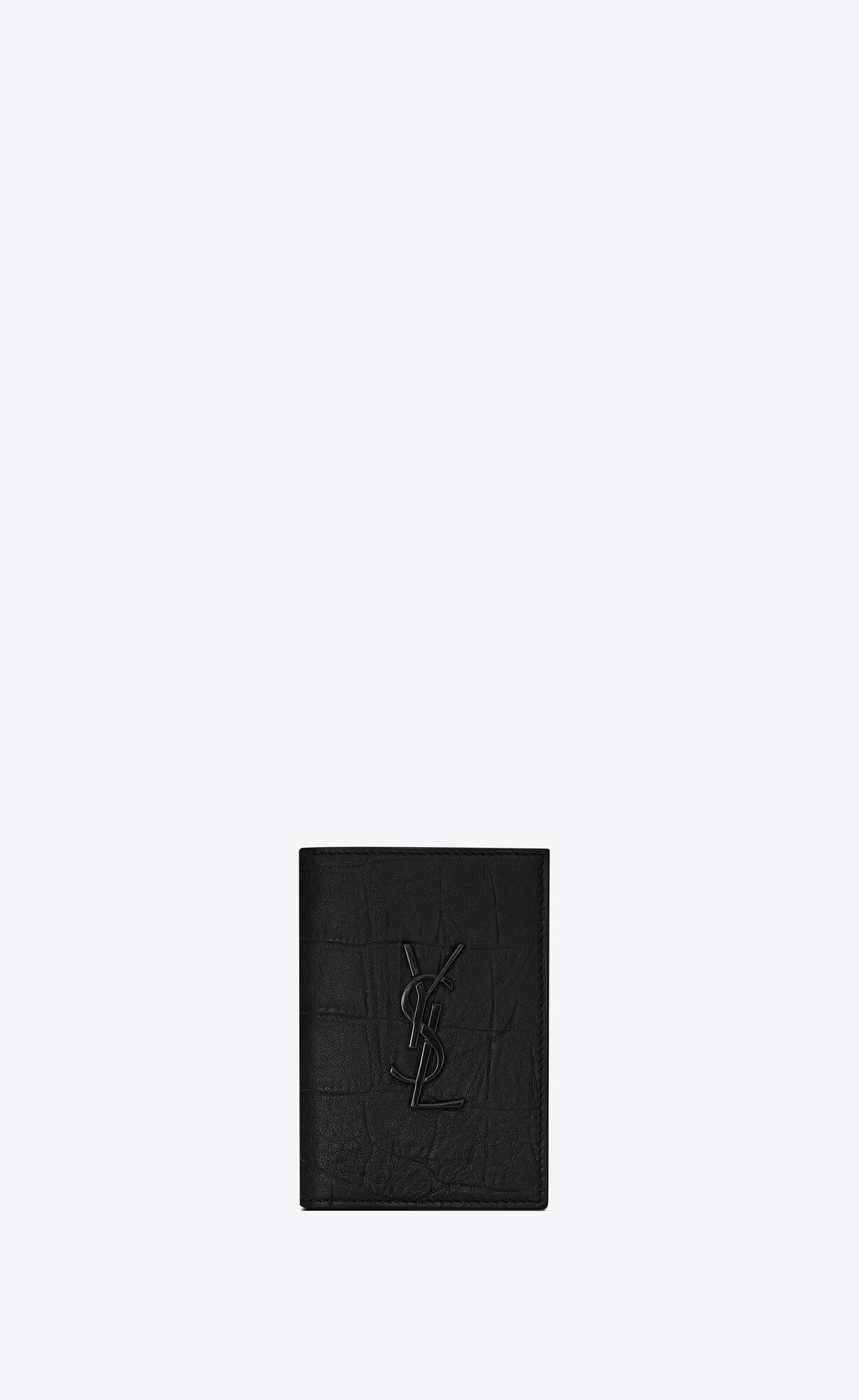 YSL Cassandre Credit Card Wallet In Crocodile-embossed Leather Black | BMRJT1426