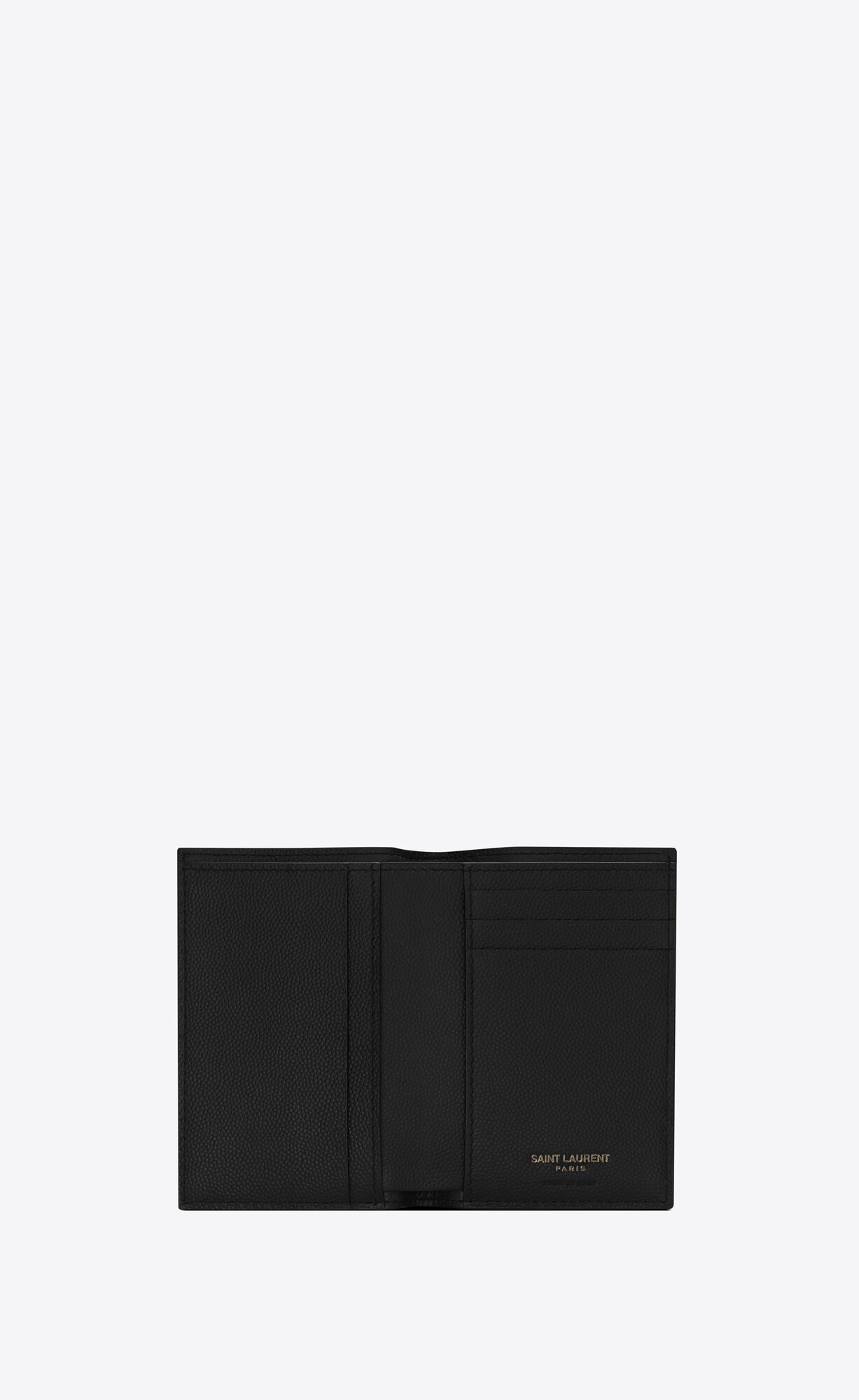 YSL Cassandre Credit Card Wallet In Grain De Poudre Embossed Leather Black | CGKSH0894