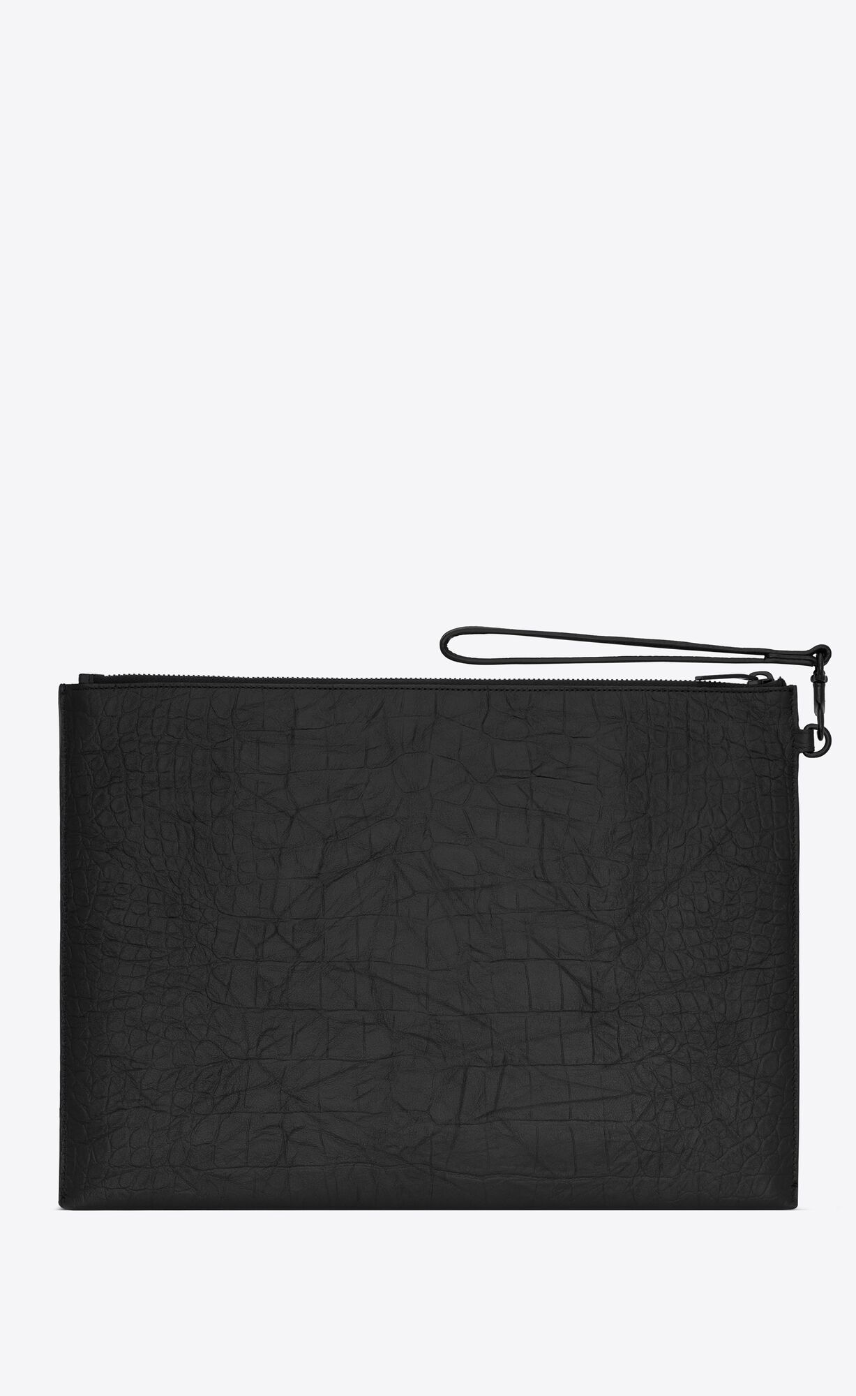 YSL Cassandre Document Holder In Crocodile-embossed Leather Noir | NCYZT9365