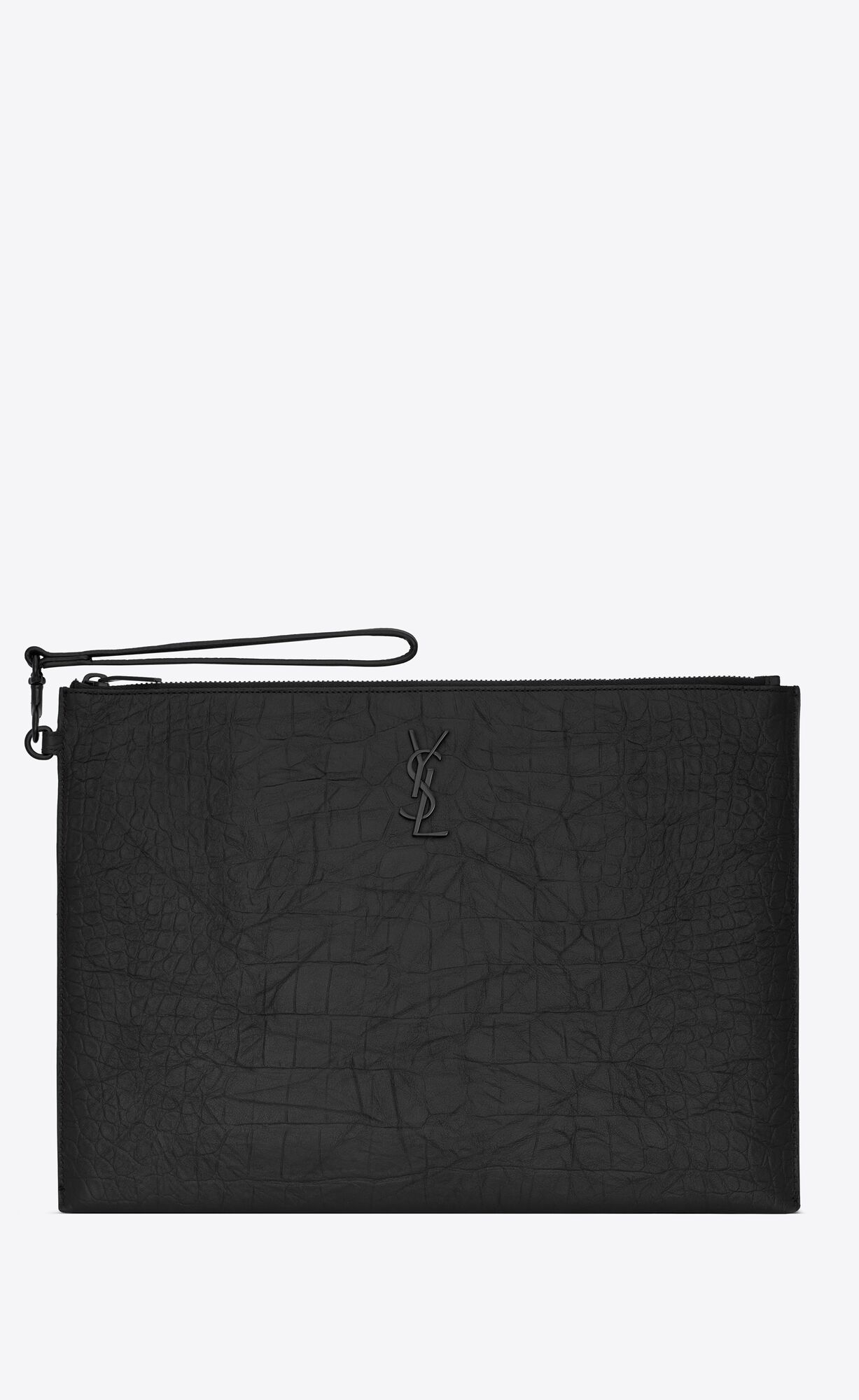 YSL Cassandre Document Holder In Crocodile-embossed Leather Noir | NCYZT9365