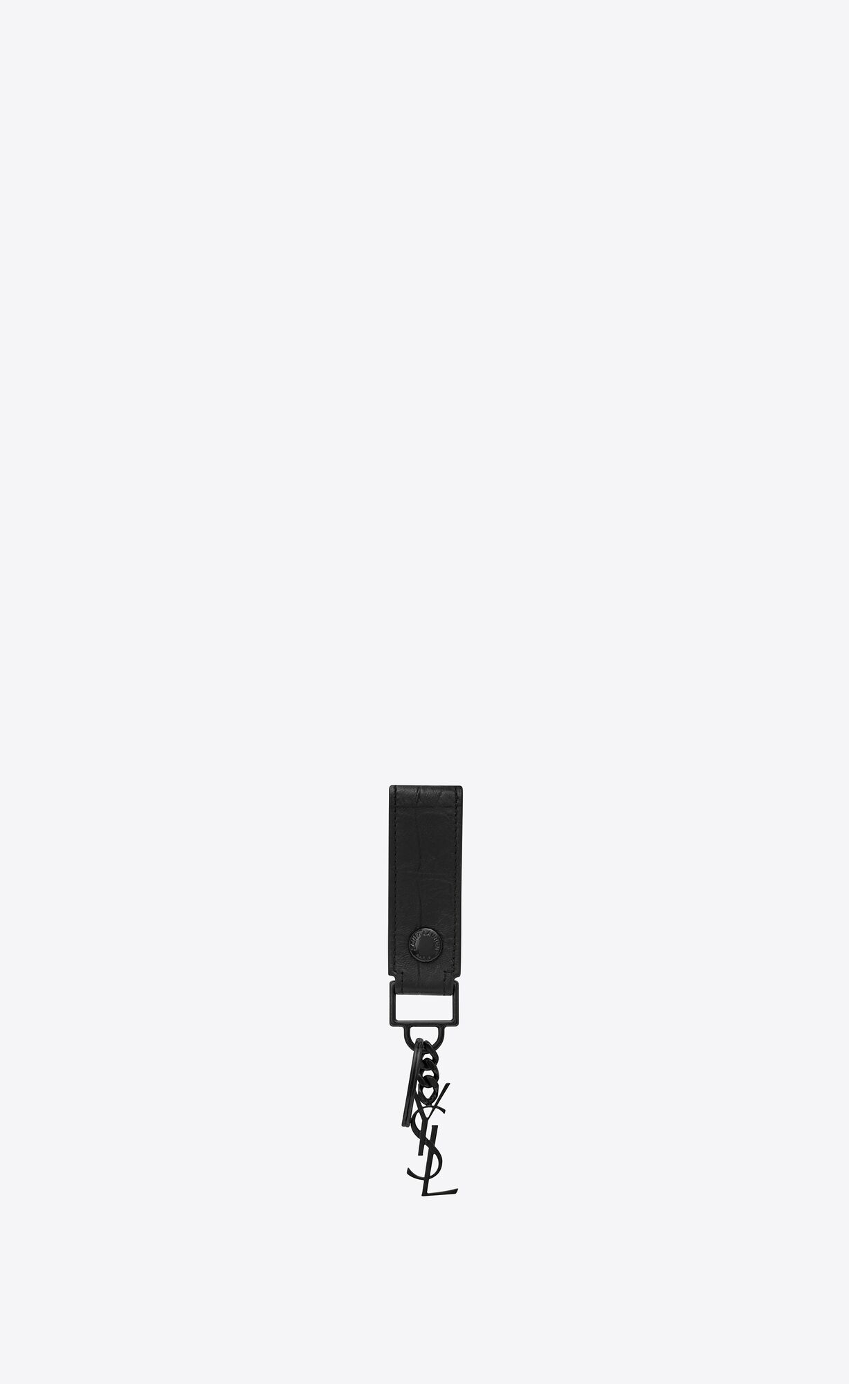 YSL Cassandre Key Ring In Crocodile-embossed Leather Black | FGHLN3891