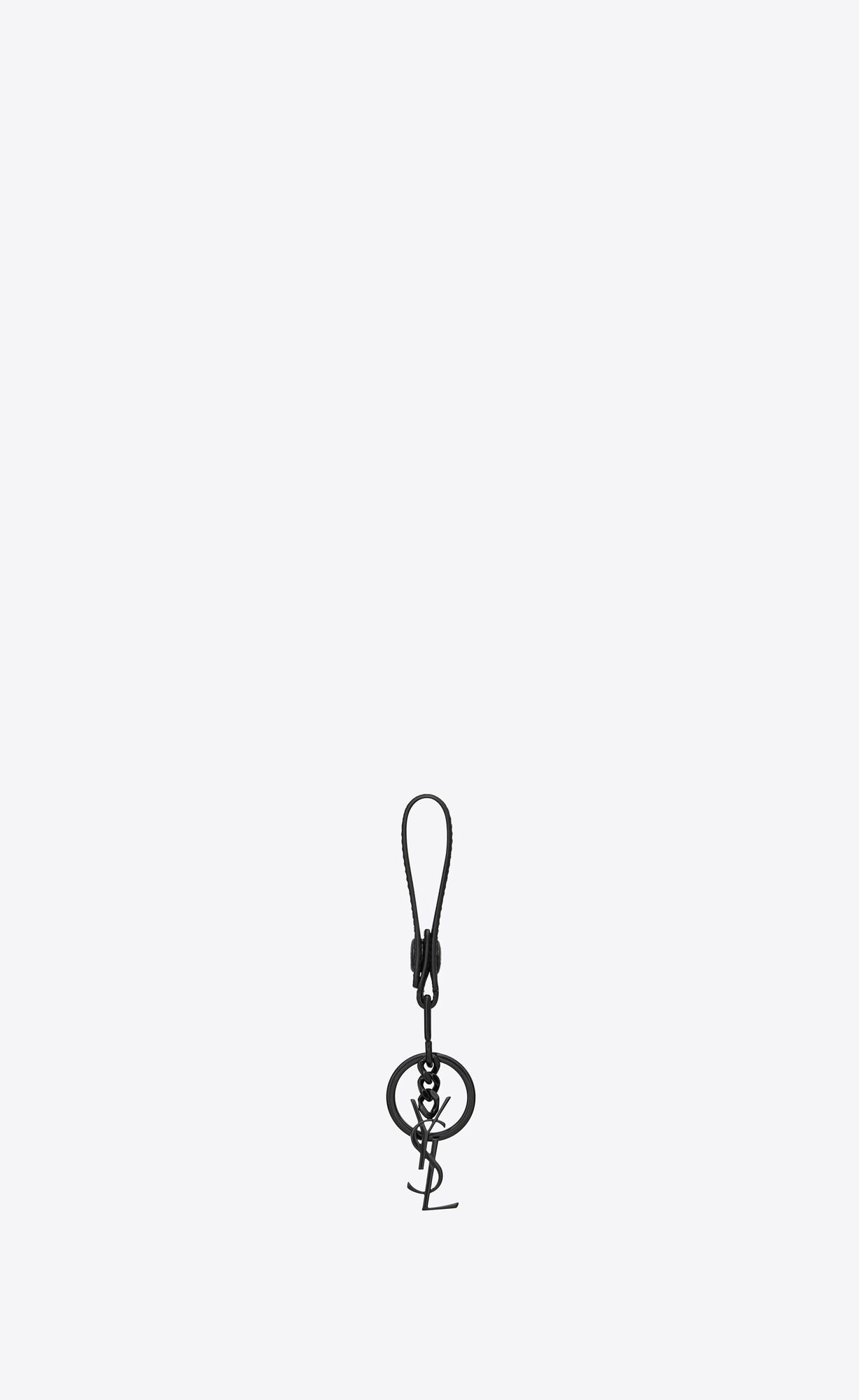 YSL Cassandre Key Ring In Grain De Poudre Embossed Leather Black | PLHNK7098