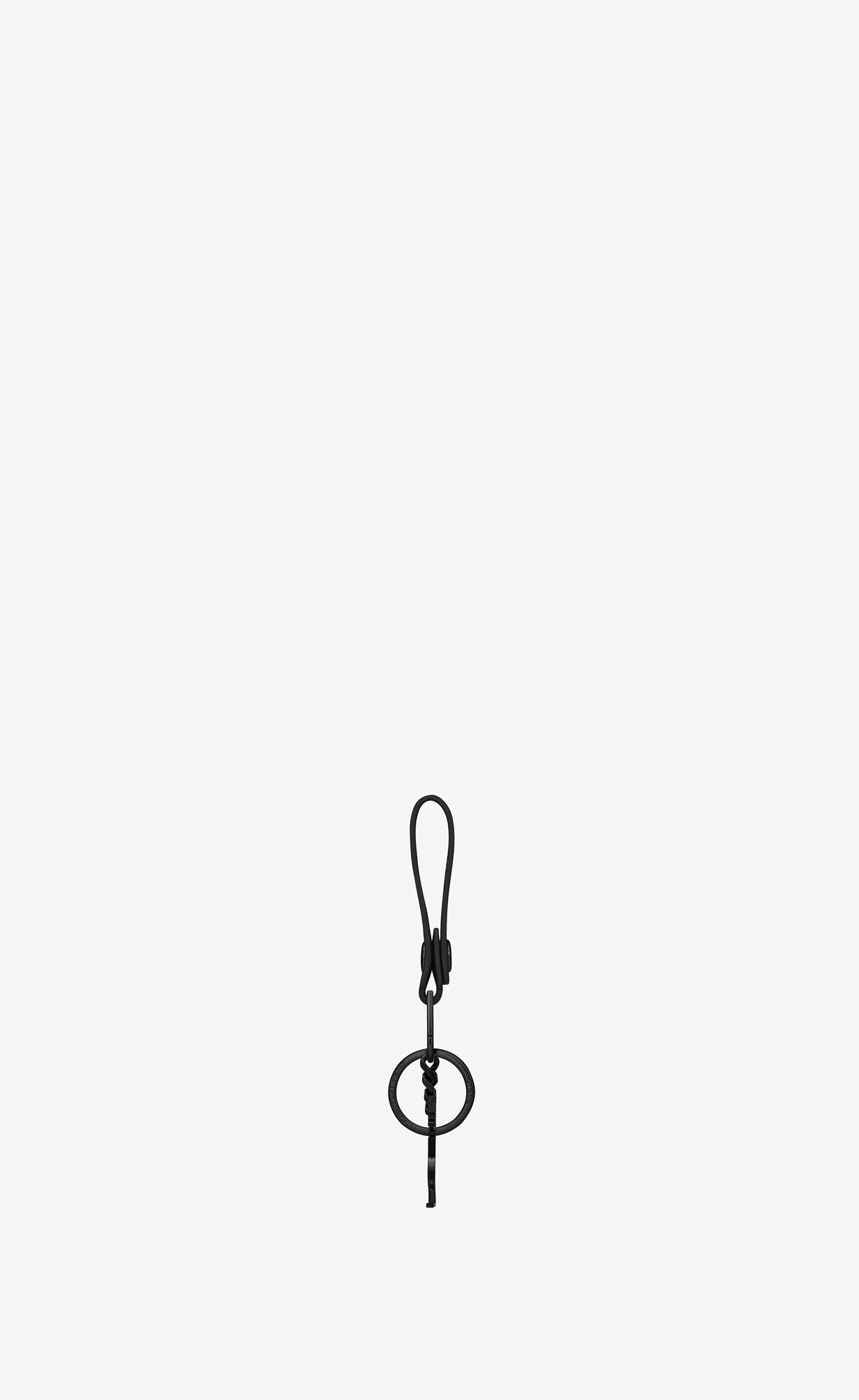 YSL Cassandre Key Ring In Grain De Poudre Embossed Leather Black | PLHNK7098