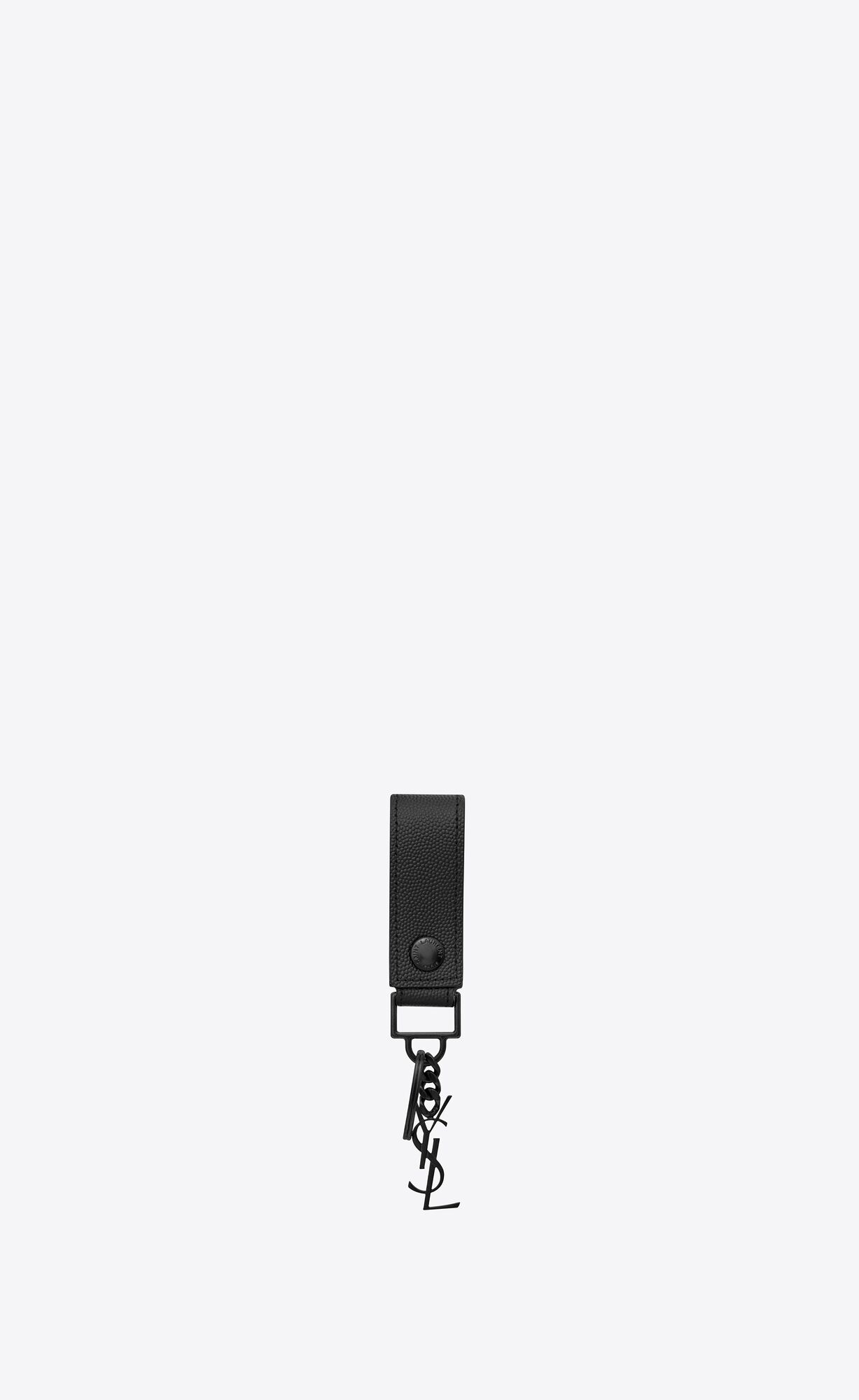 YSL Cassandre Key Ring In Grain De Poudre Embossed Leather Black | PLHNK7098