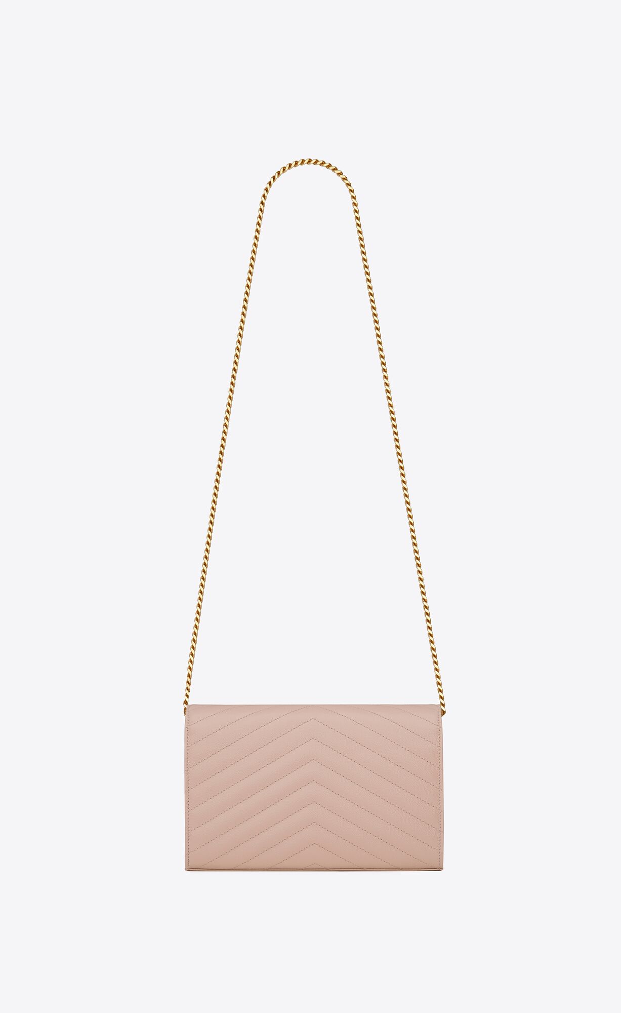 YSL Cassandre Matelassé Chain Wallet In Grain De Poudre Embossed Leather Pale Pink | DLVPR4193