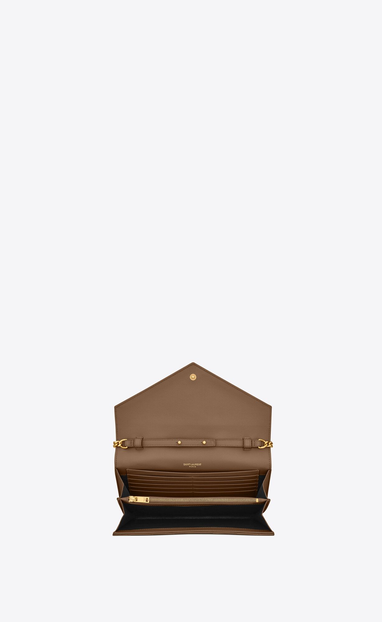 YSL Cassandre Matelassé Chain Wallet In Grain De Poudre Embossed Leather Taupe | ZOFXB8491