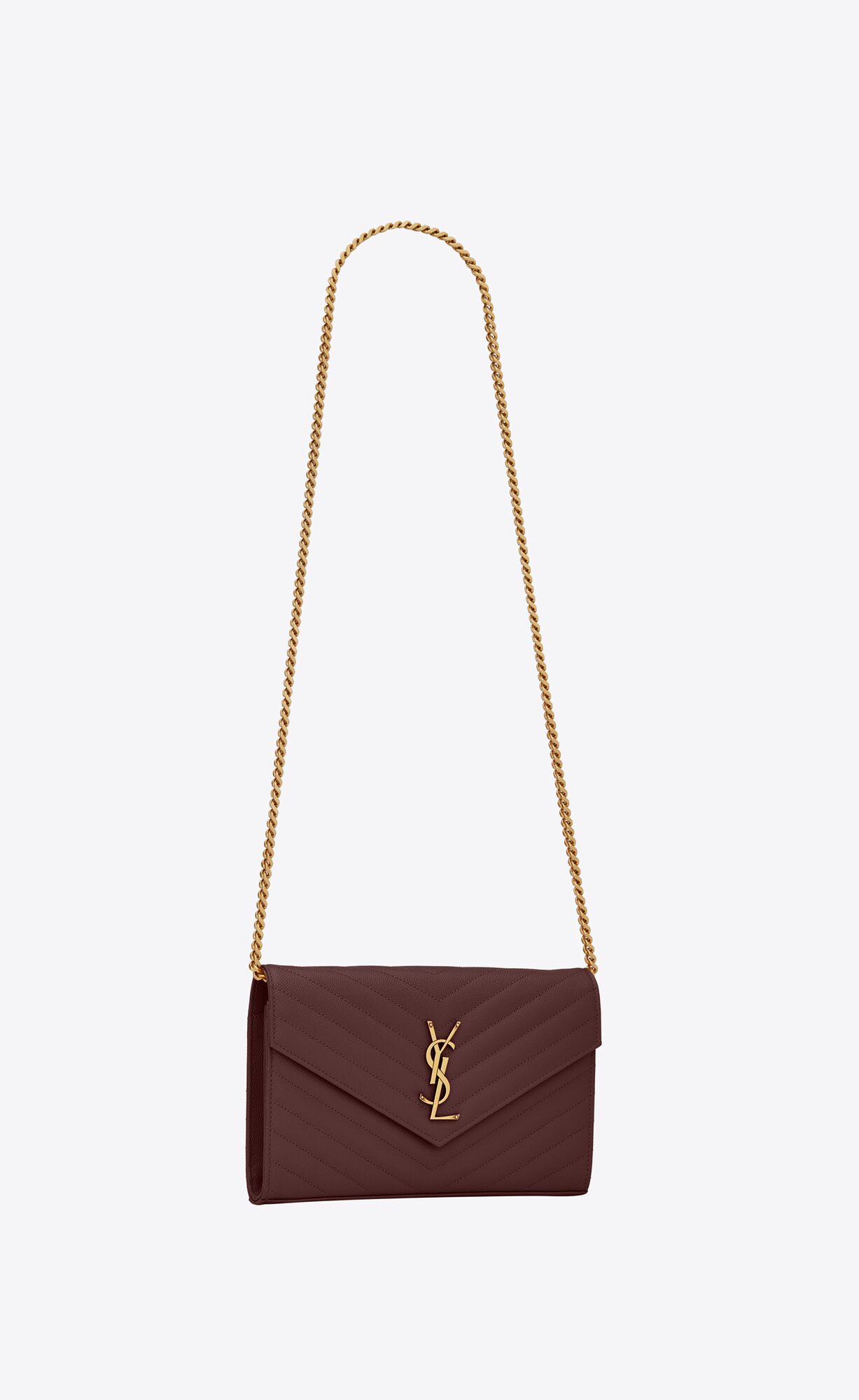 YSL Cassandre Matelassé Chain Wallet In Grain De Poudre Embossed Leather Rouge Legion | ZTXYL6170