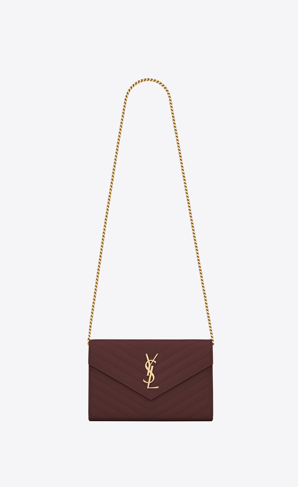 YSL Cassandre Matelassé Chain Wallet In Grain De Poudre Embossed Leather Rouge Legion | ZTXYL6170