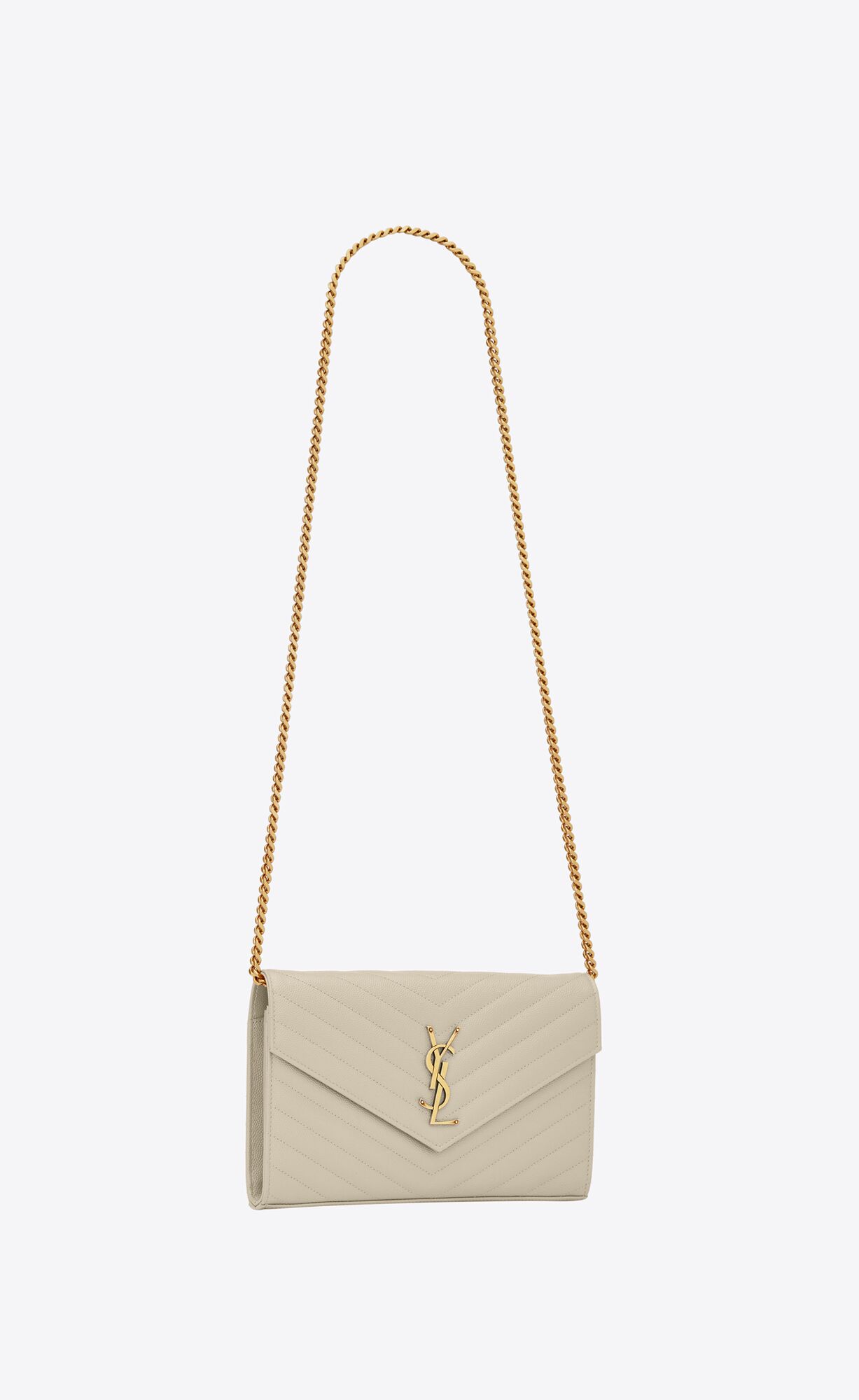 YSL Cassandre Matelassé Chain Wallet In Grain De Poudre Embossed Leather Blanc Vintage | ZYWMU6180