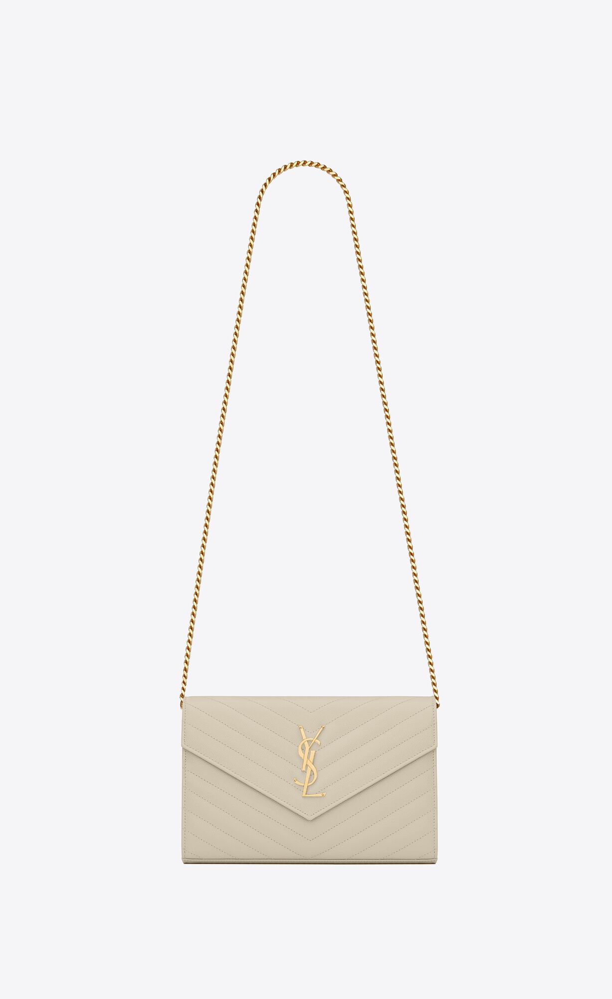 YSL Cassandre Matelassé Chain Wallet In Grain De Poudre Embossed Leather Blanc Vintage | ZYWMU6180