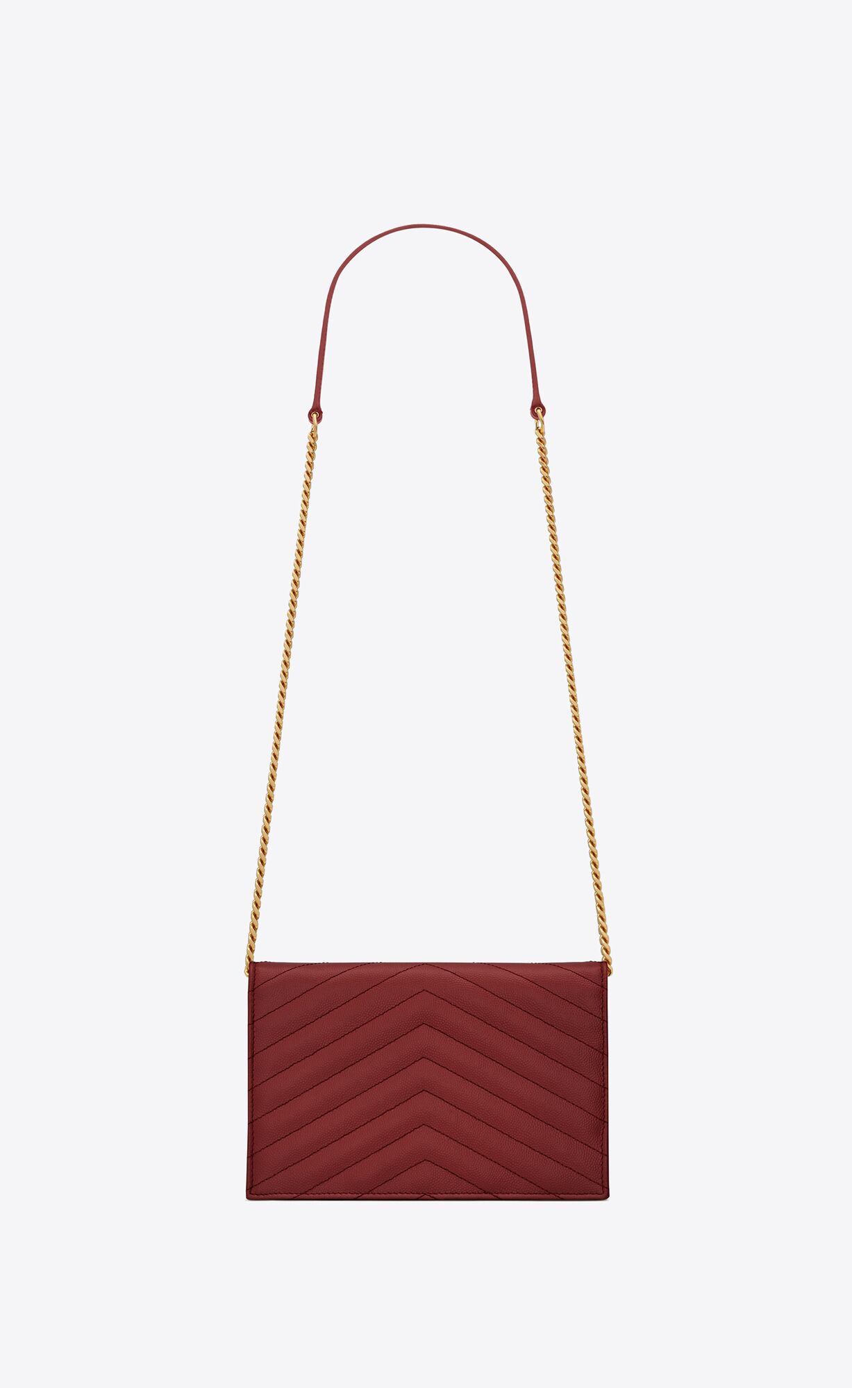 YSL Cassandre Matelassé Envelope Chain Wallet In Grain De Poudre Embossed Leather Opyum Red | EFZQW5617