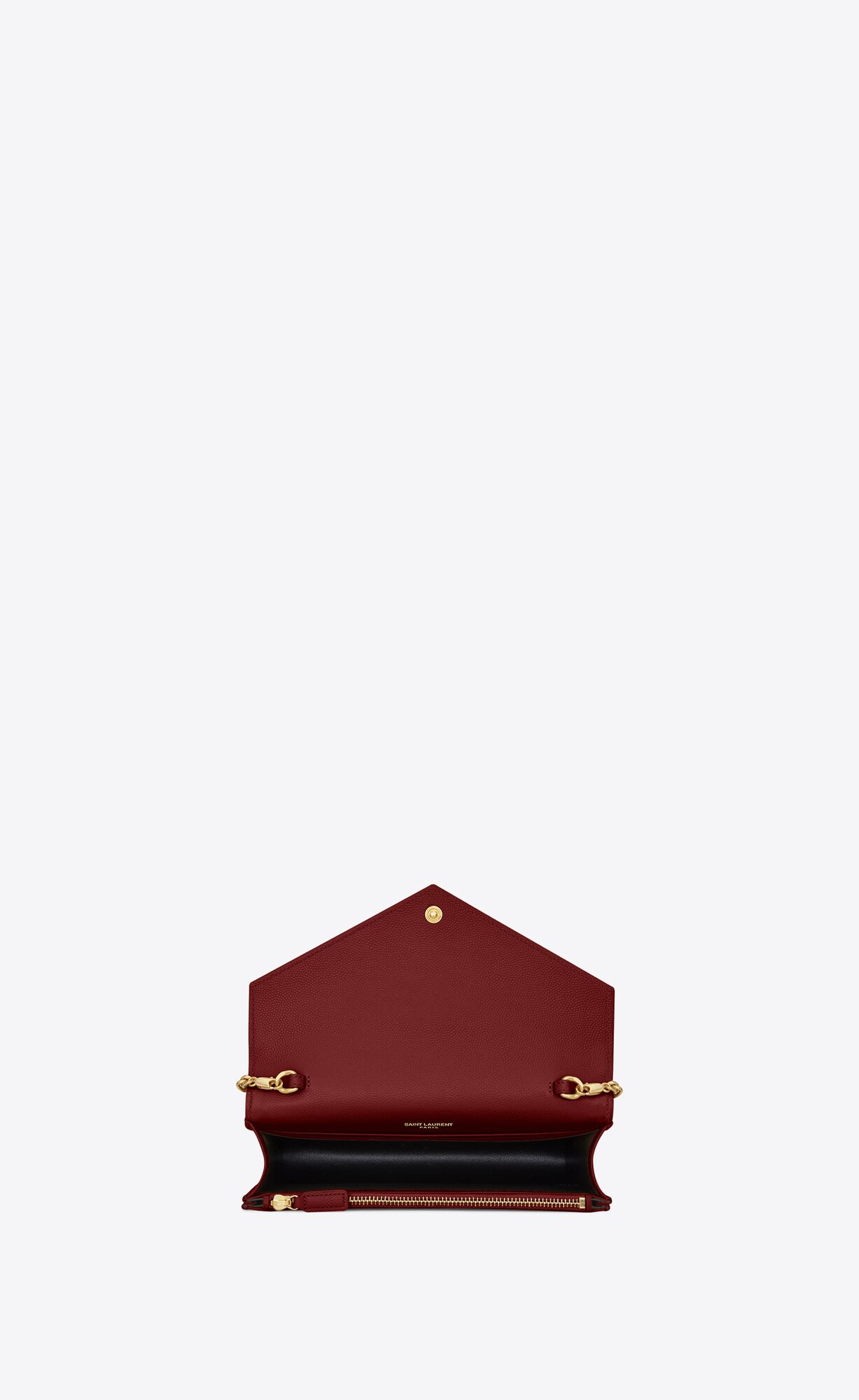 YSL Cassandre Matelassé Envelope Chain Wallet In Grain De Poudre Embossed Leather Opyum Red | EFZQW5617