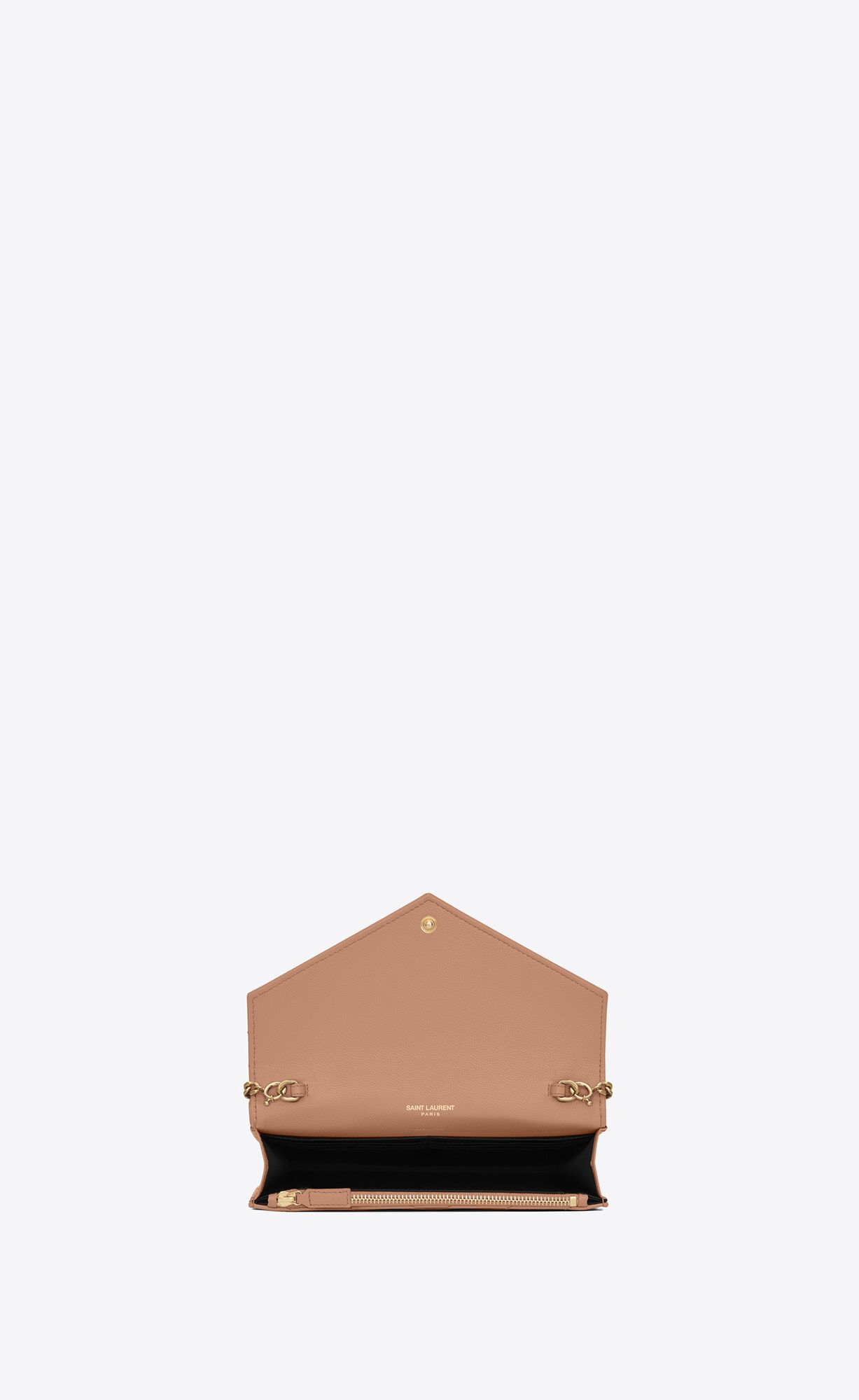 YSL Cassandre Matelassé Envelope Chain Wallet In Grain De Poudre Embossed Leather Vintage Peach | HOQIN6319