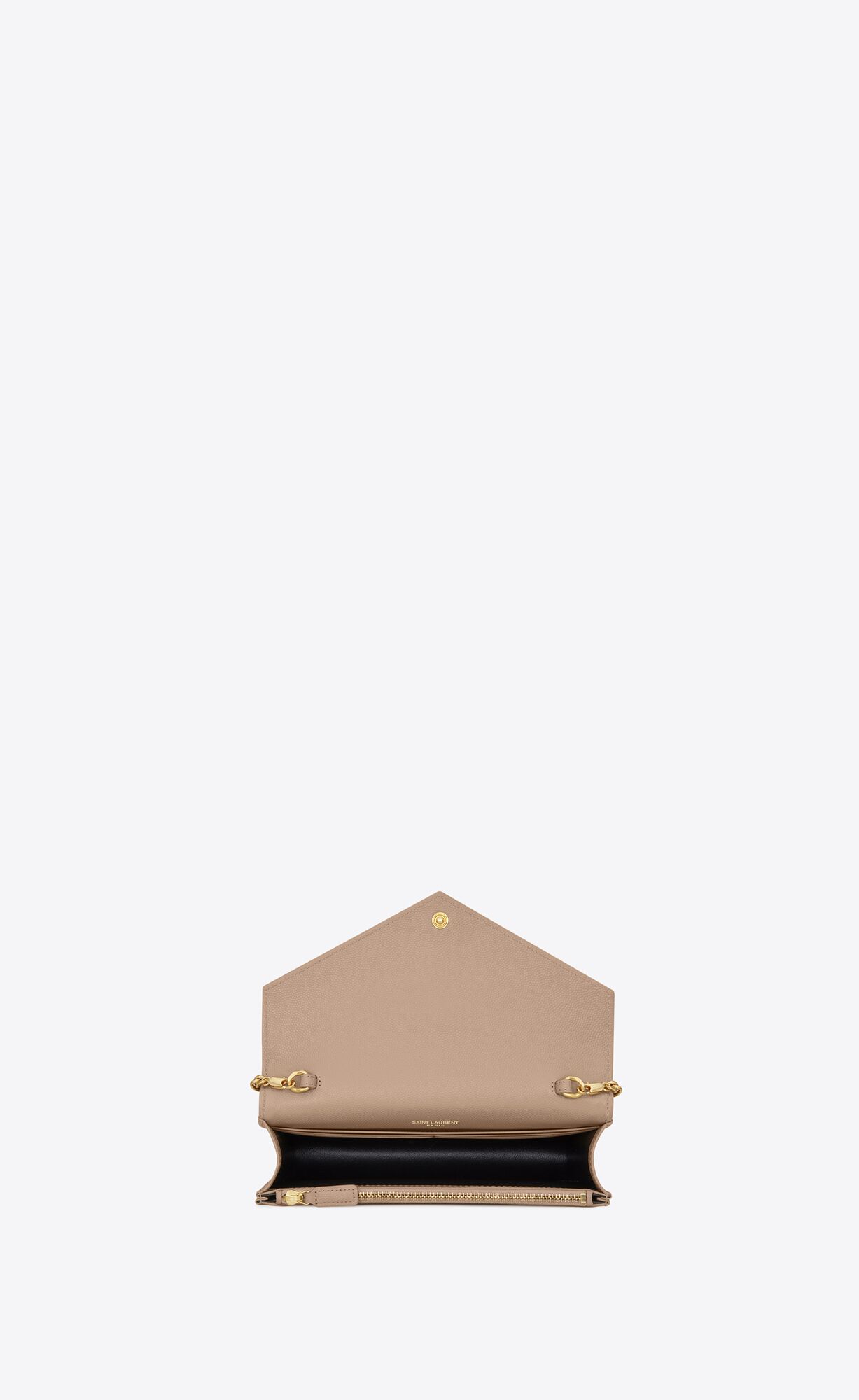 YSL Cassandre Matelassé Envelope Chain Wallet In Grain De Poudre Embossed Leather Dark Beige | TEYVG1280