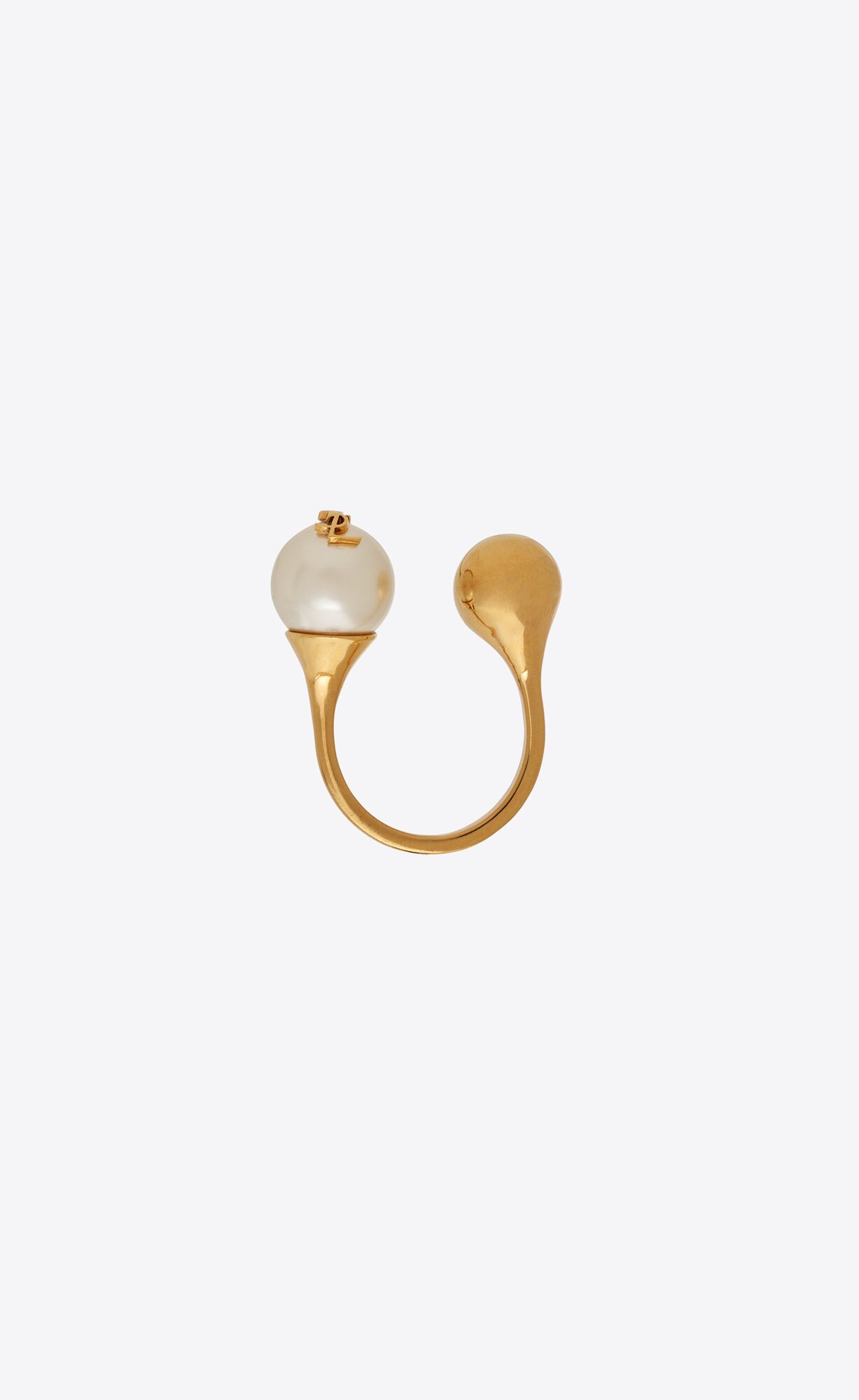 YSL Cassandre Pearl And Ball Ring In Metal Aged Brass Gold And Cream | IAJOW8920