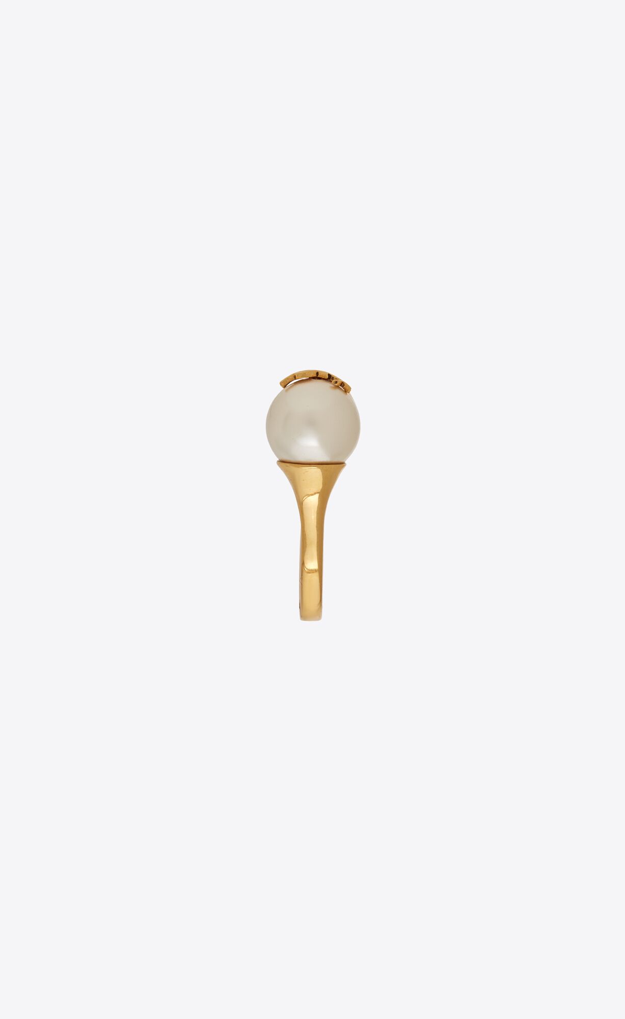 YSL Cassandre Pearl And Ball Ring In Metal Aged Brass Gold And Cream | IAJOW8920