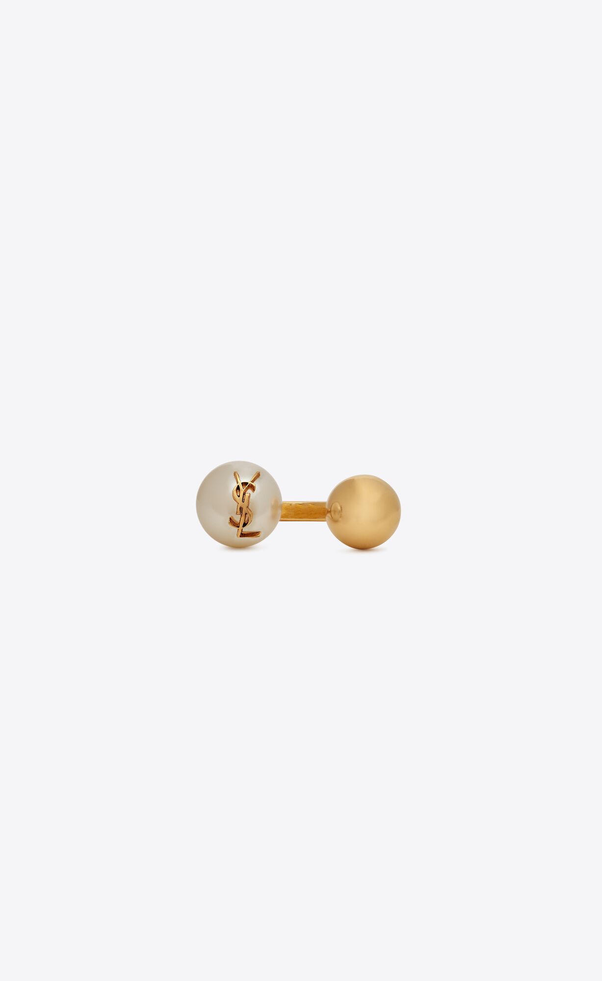 YSL Cassandre Pearl And Ball Ring In Metal Aged Brass Gold And Cream | IAJOW8920