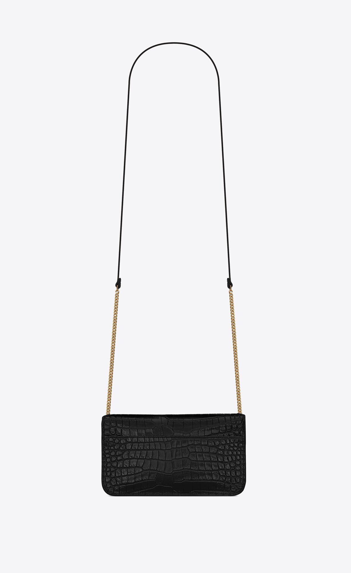 YSL Cassandre Phone Holder With Strap In Shiny Crocodile-embossed Leather Black | GOJXU2374