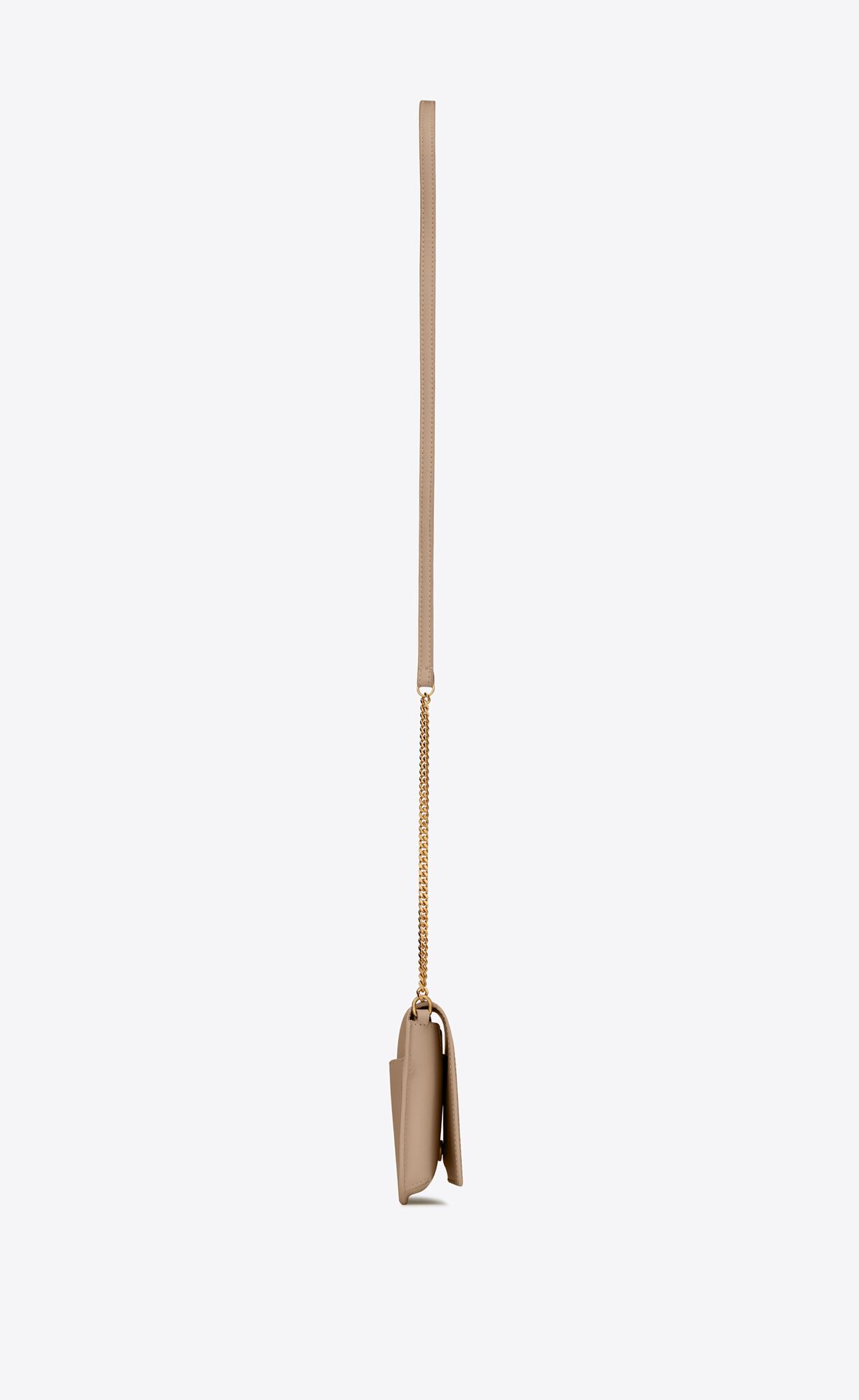 YSL Cassandre Phone Holder With Strap In Smooth Leather Dark Beige | HNFVB2648