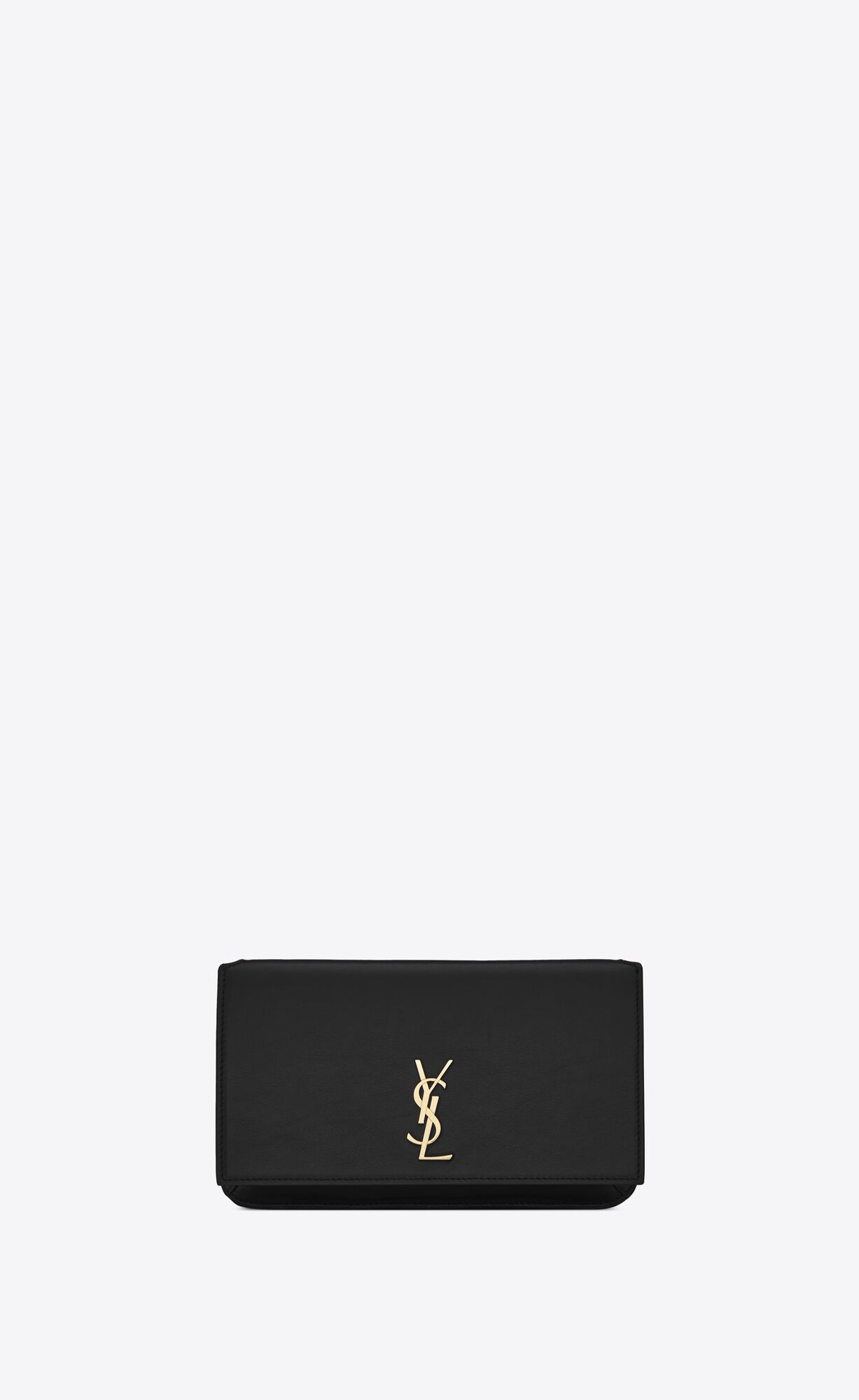 YSL Cassandre Phone Holder With Strap In Smooth Leather Black | QMJHF9768