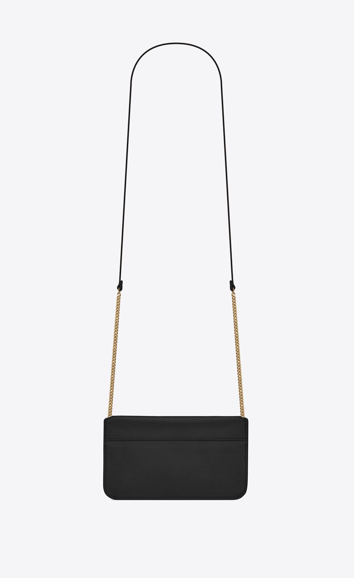 YSL Cassandre Phone Holder With Strap In Smooth Leather Black | QMJHF9768