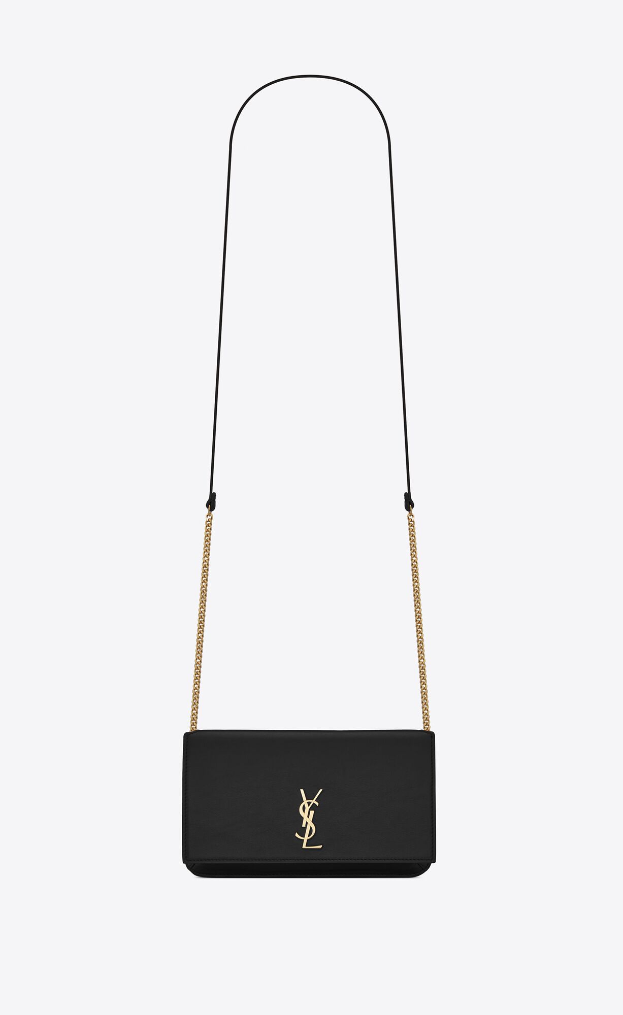 YSL Cassandre Phone Holder With Strap In Smooth Leather Black | QMJHF9768