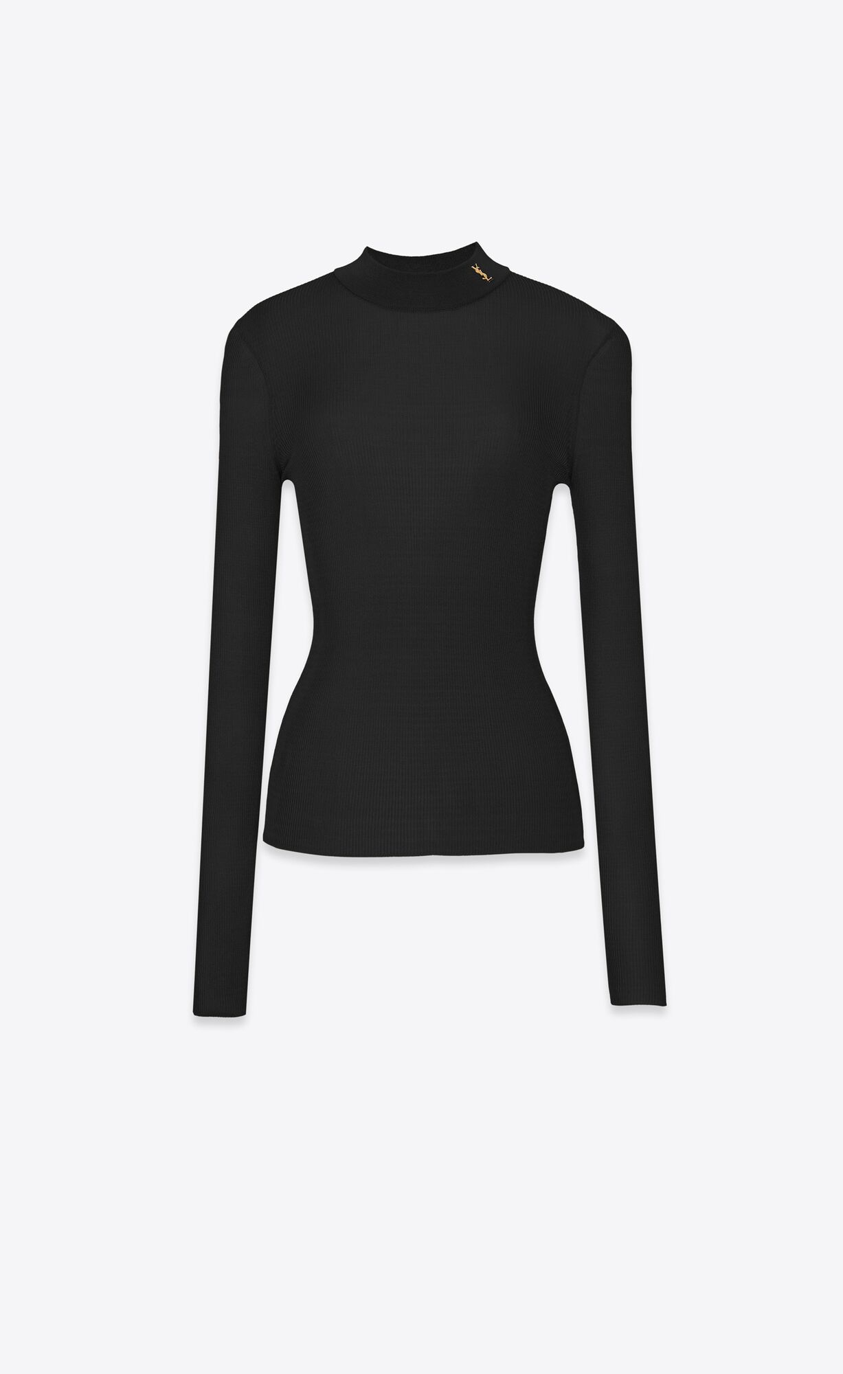 YSL Cassandre Ribbed Sweater In Silk Black | FTDWP6752