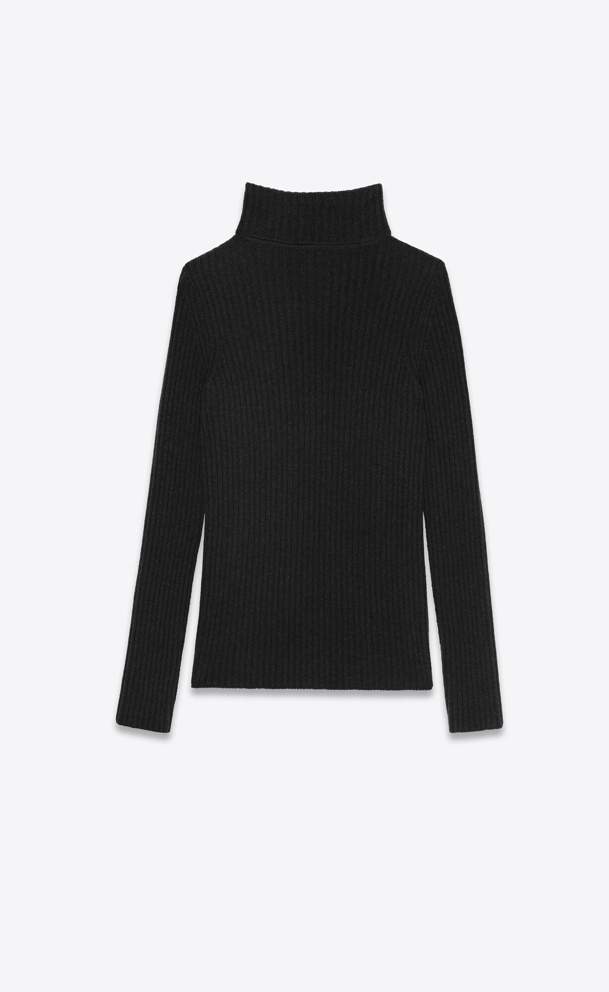 YSL Cassandre Ribbed Turtleneck Sweater In Wool And Cashmere Black | ESJQN7382