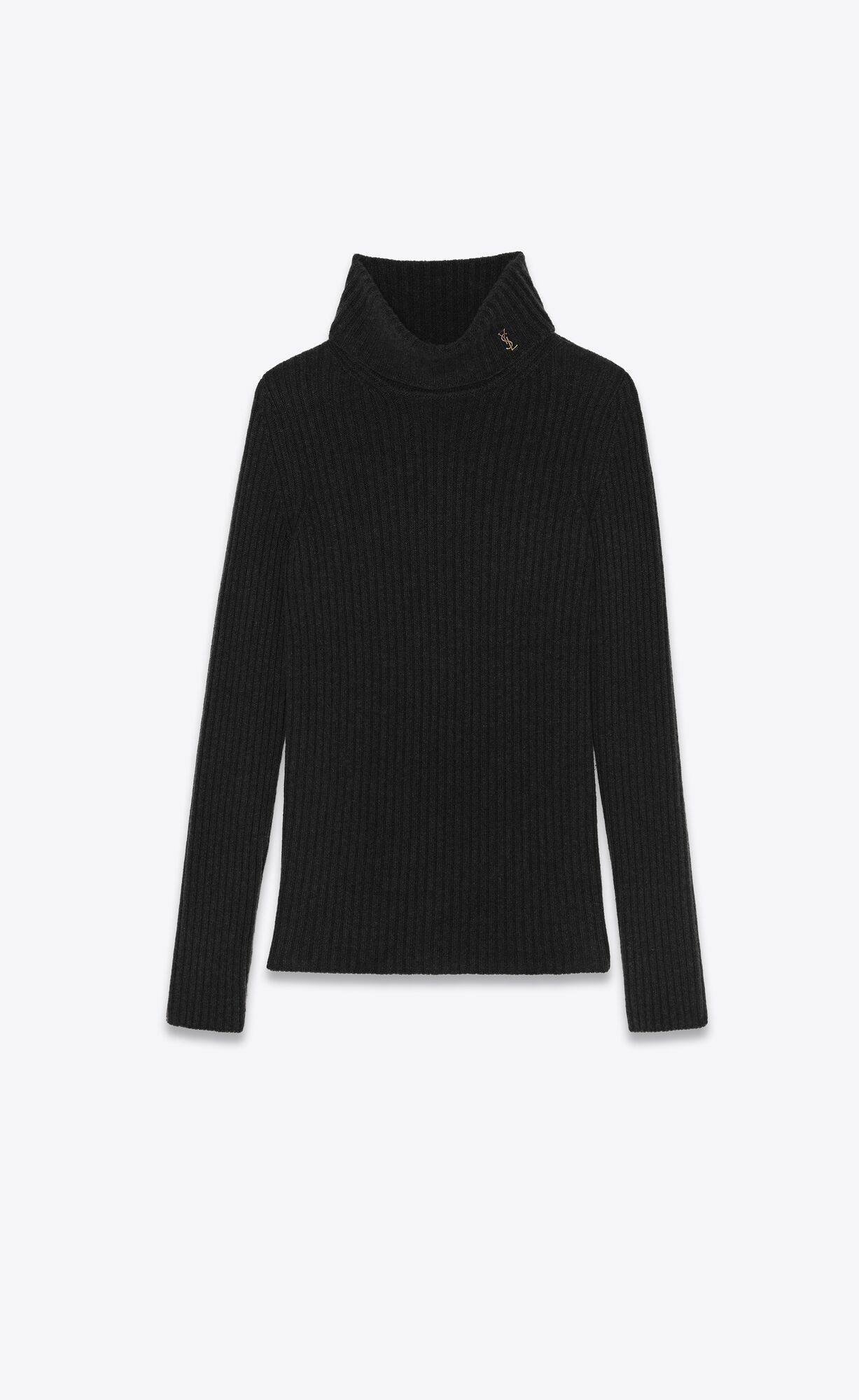 YSL Cassandre Ribbed Turtleneck Sweater In Wool And Cashmere Black | ESJQN7382