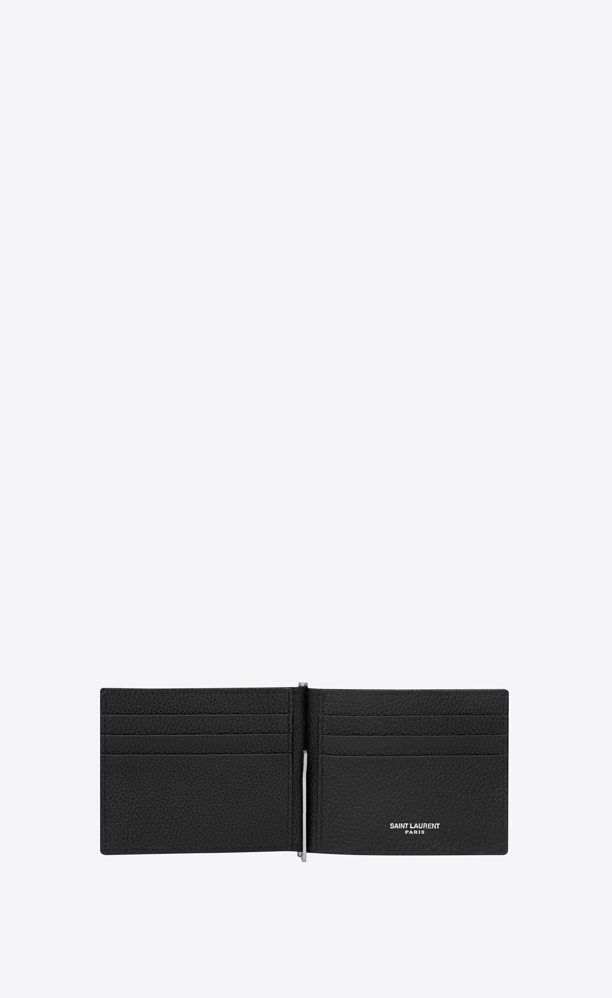 YSL Cassandre Shadow Saint Laurent Bill Clip Wallet In Grained Leather Black | OYSQN4976