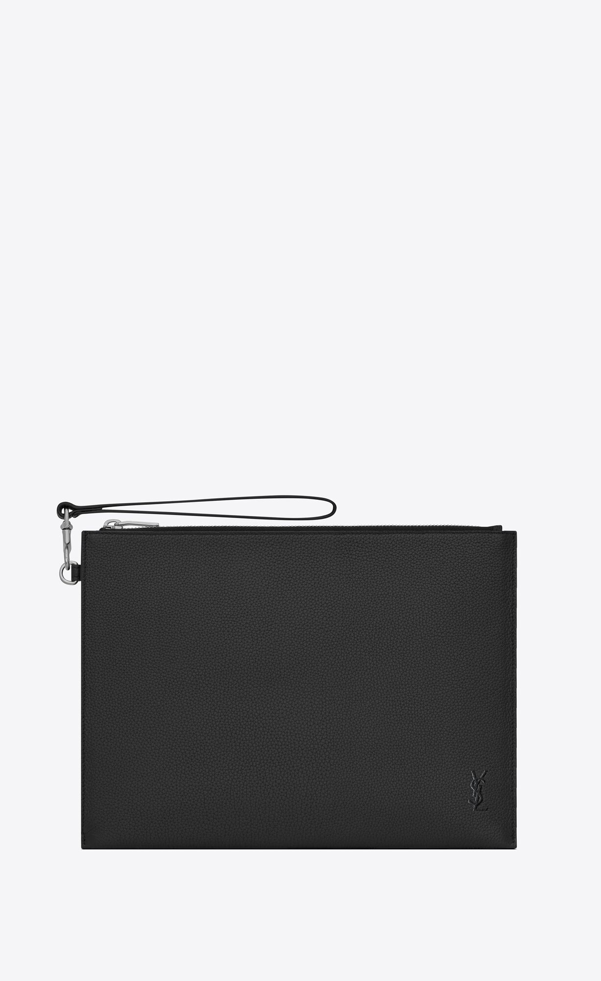 YSL Cassandre Shadow Zipped Tablet Holder In Grained Leather Black | QZIXK6139