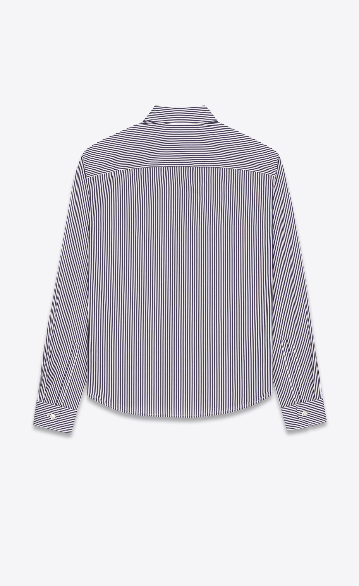 YSL Cassandre Shirt In Striped Cotton Poplin Blanc Et Encre | BUDMR9480