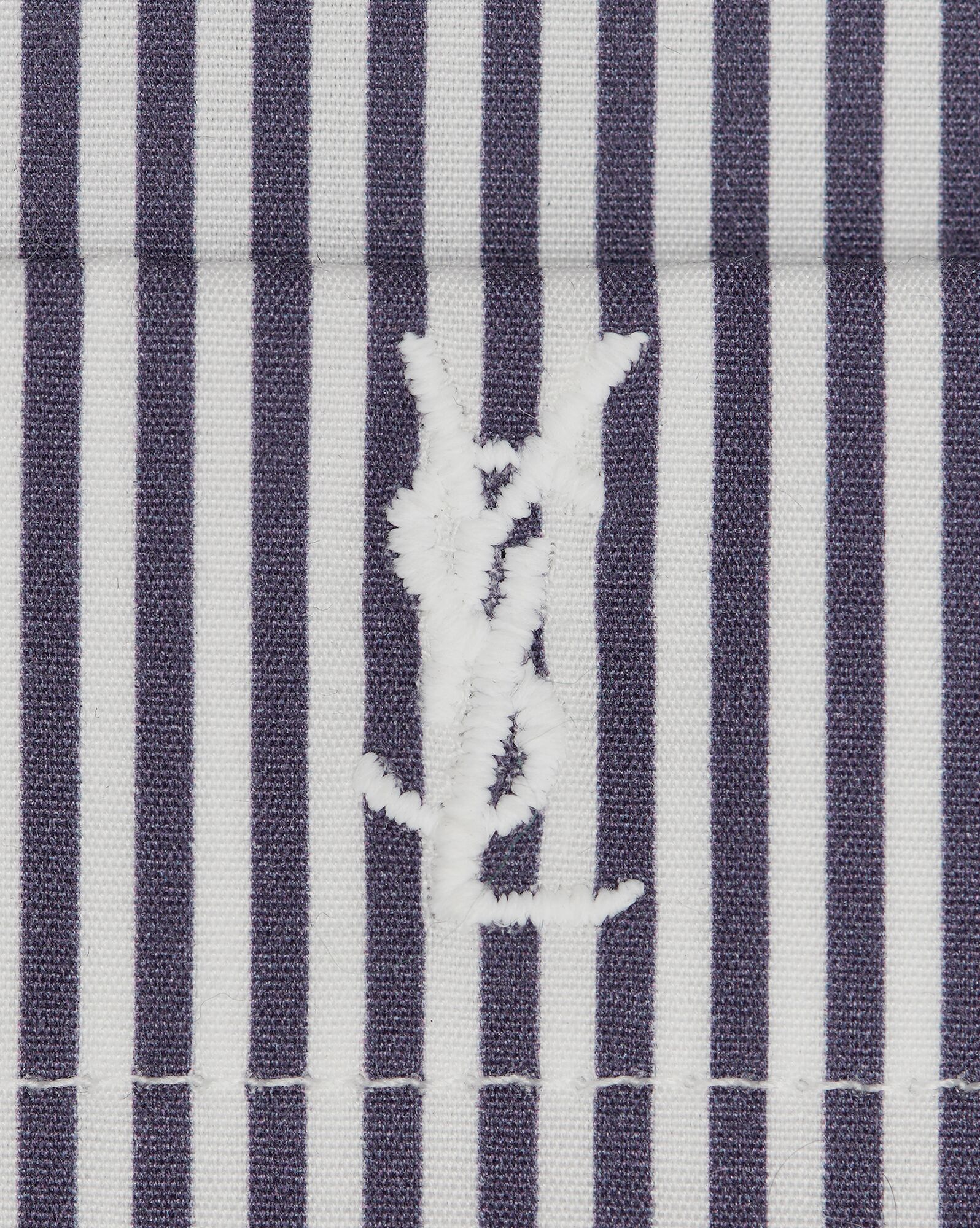 YSL Cassandre Shirt In Striped Cotton Poplin Blanc Et Encre | BUDMR9480