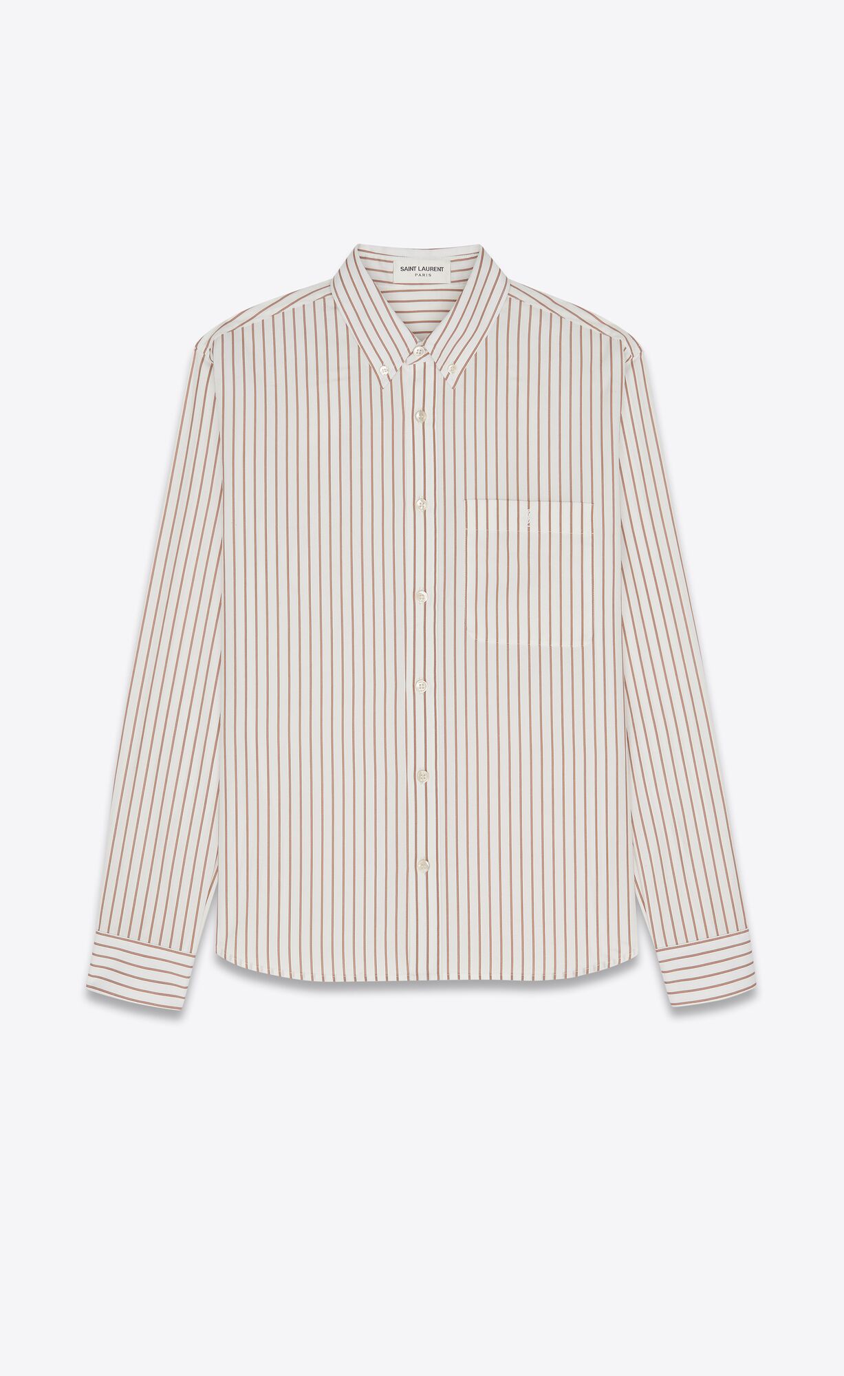 YSL Cassandre Shirt In Striped Cotton Poplin Creme Caramel | IPWAJ3170