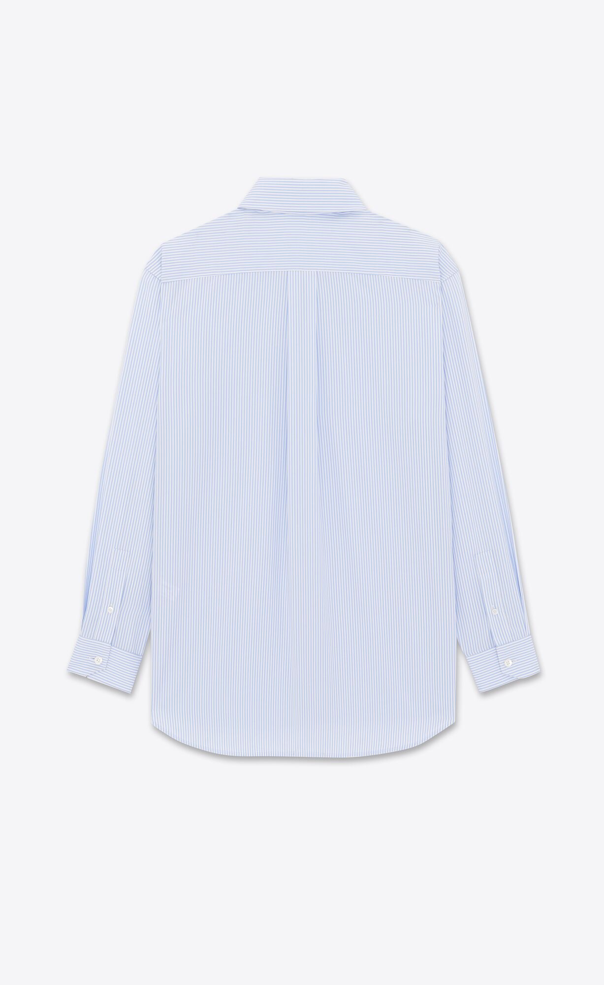 YSL Cassandre Shirt In Striped Cotton Poplin Blanc Ciel | SZKBT5917